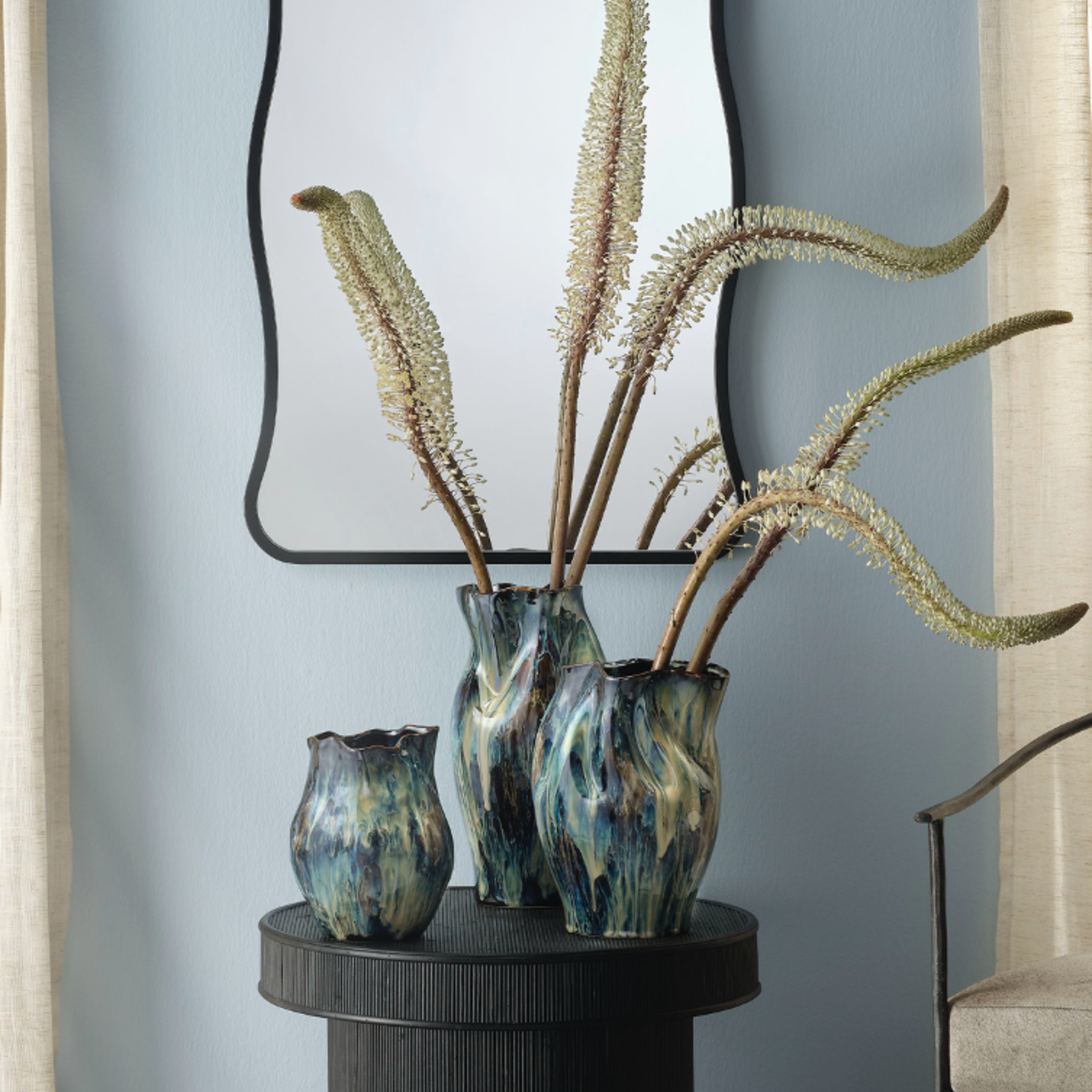 Outside The Box 9" Whirl Blue Glaze Ceramic Vase