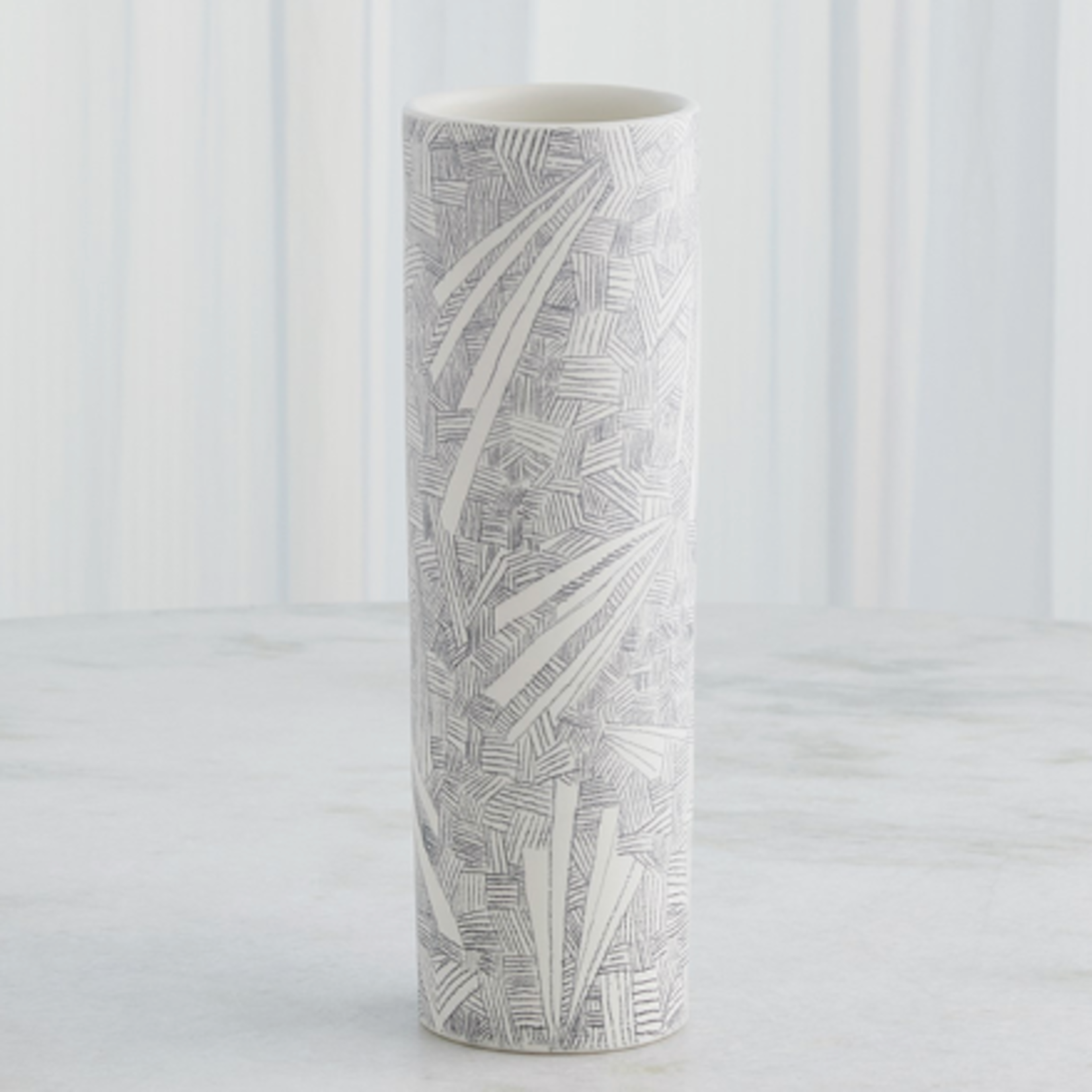 Outside The Box 15" Searchlight Black & White Pencil Drawing Vase
