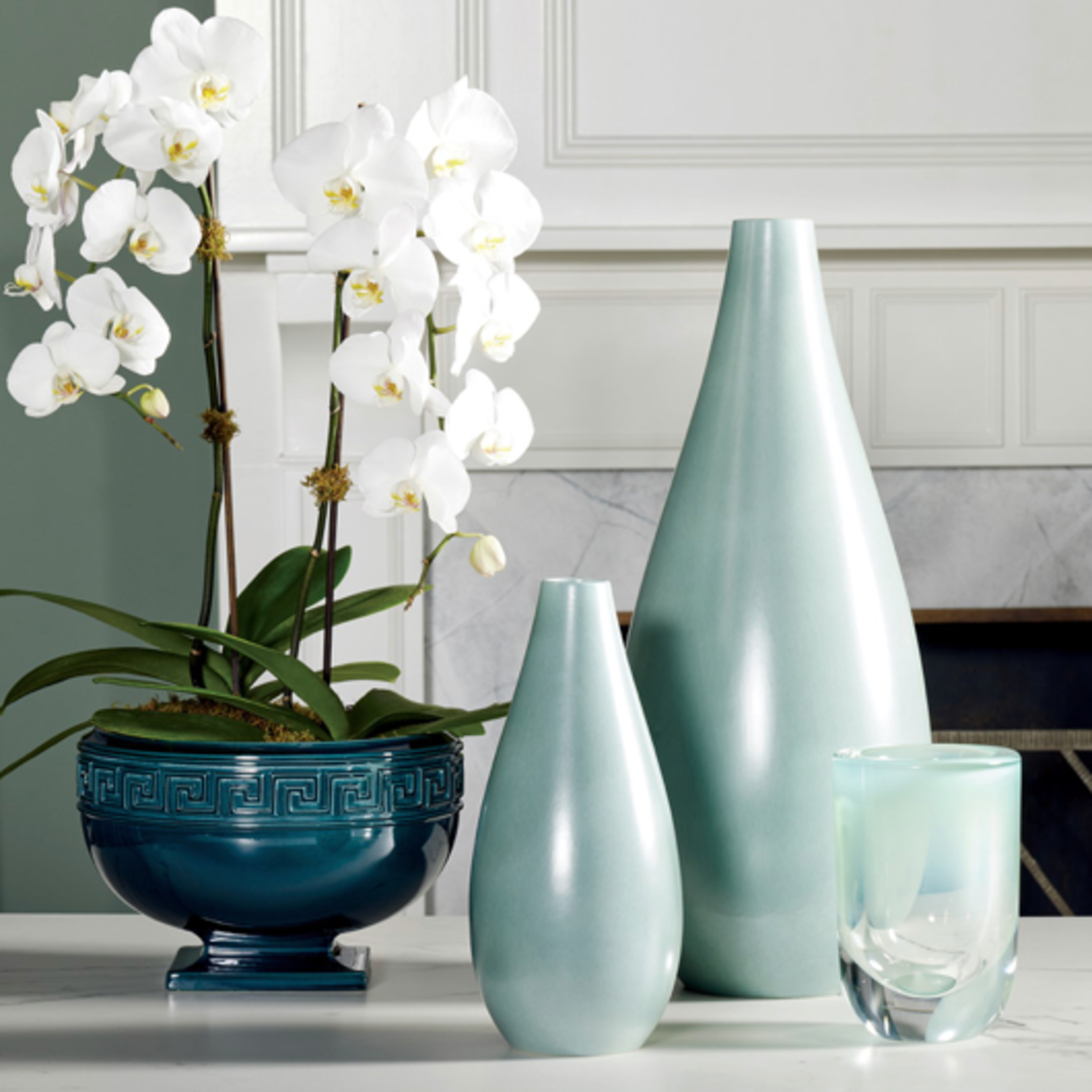 Outside The Box 15" Aqua Feathered Lamb's Ear Vase