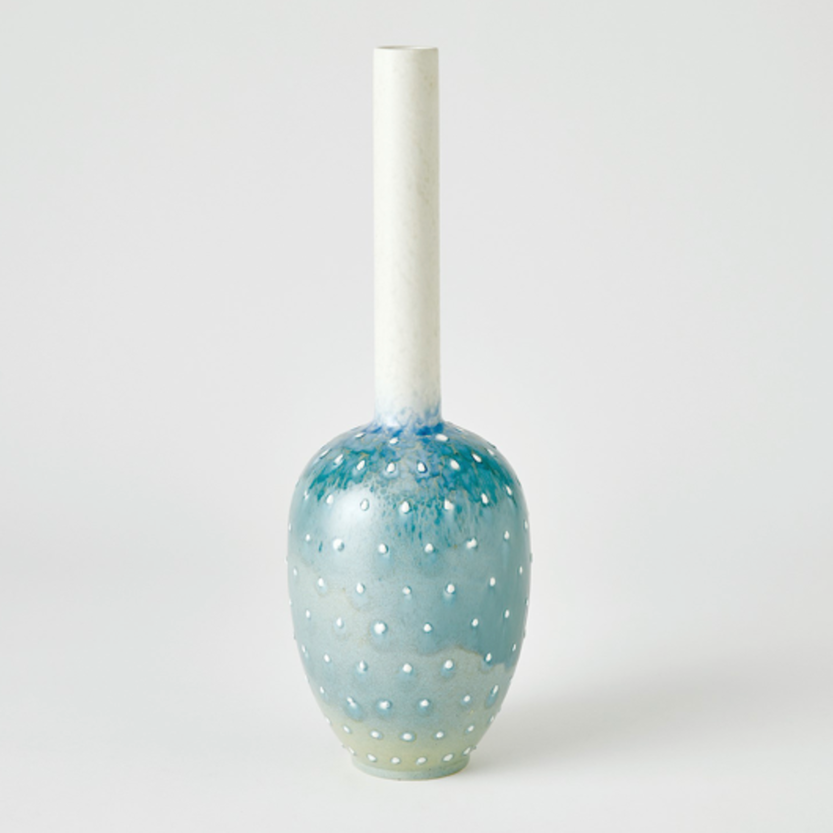 Outside The Box 20" Spotted Aqua & White Reactive Glaze Ceramic Vase