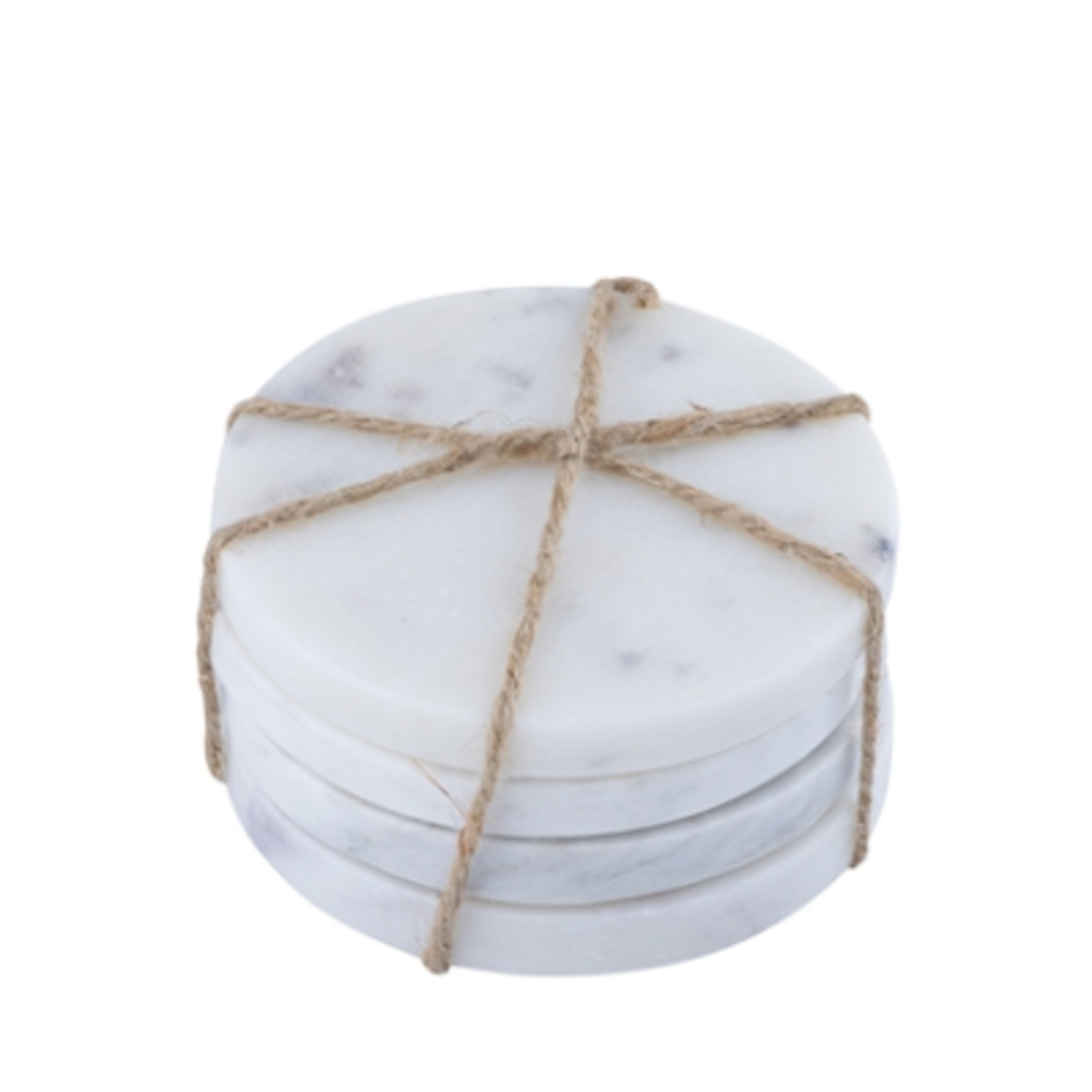 Outside The Box 4" Set Of 4 White Marble Round Coasters
