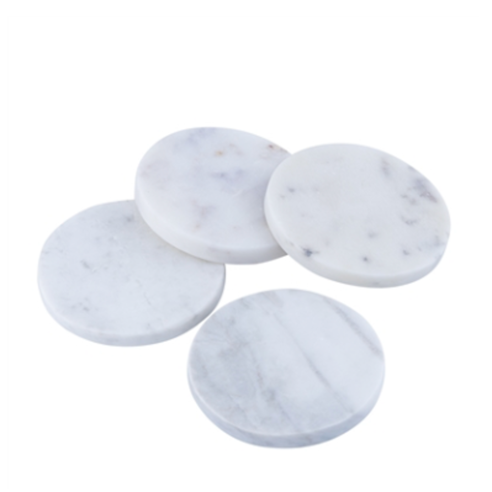 Outside The Box 4" Set Of 4 White Marble Round Coasters