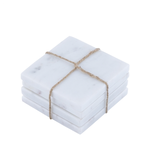 Outside The Box 4" Set Of 4 White Marble  Square Coasters