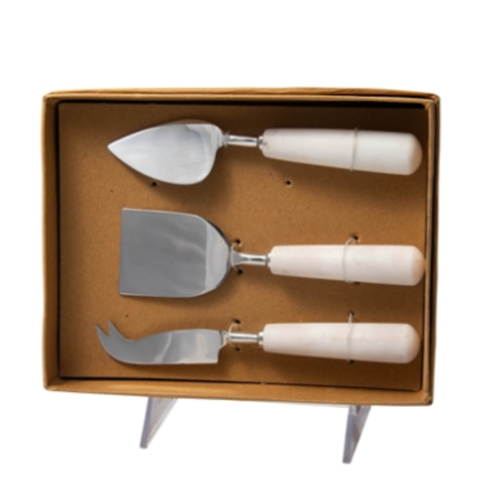 Outside The Box 7" Set Of 3 Stainless Steel & Marble Handle Charcuterie / Cheese Knives