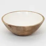 Outside The Box 10" White Enamel Mango Wood Salad Bowl