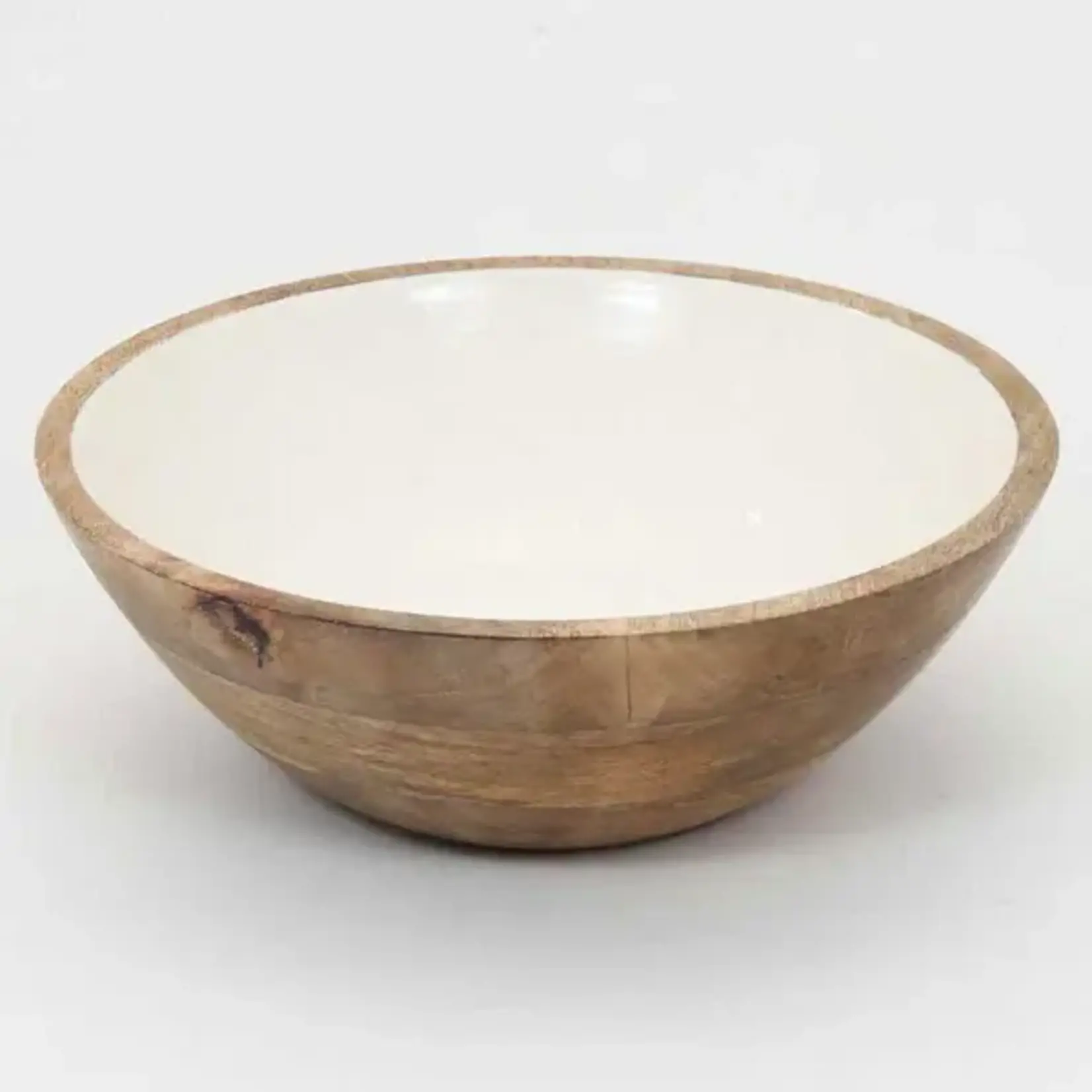 Outside The Box 10" White Enamel Mango Wood Salad Bowl