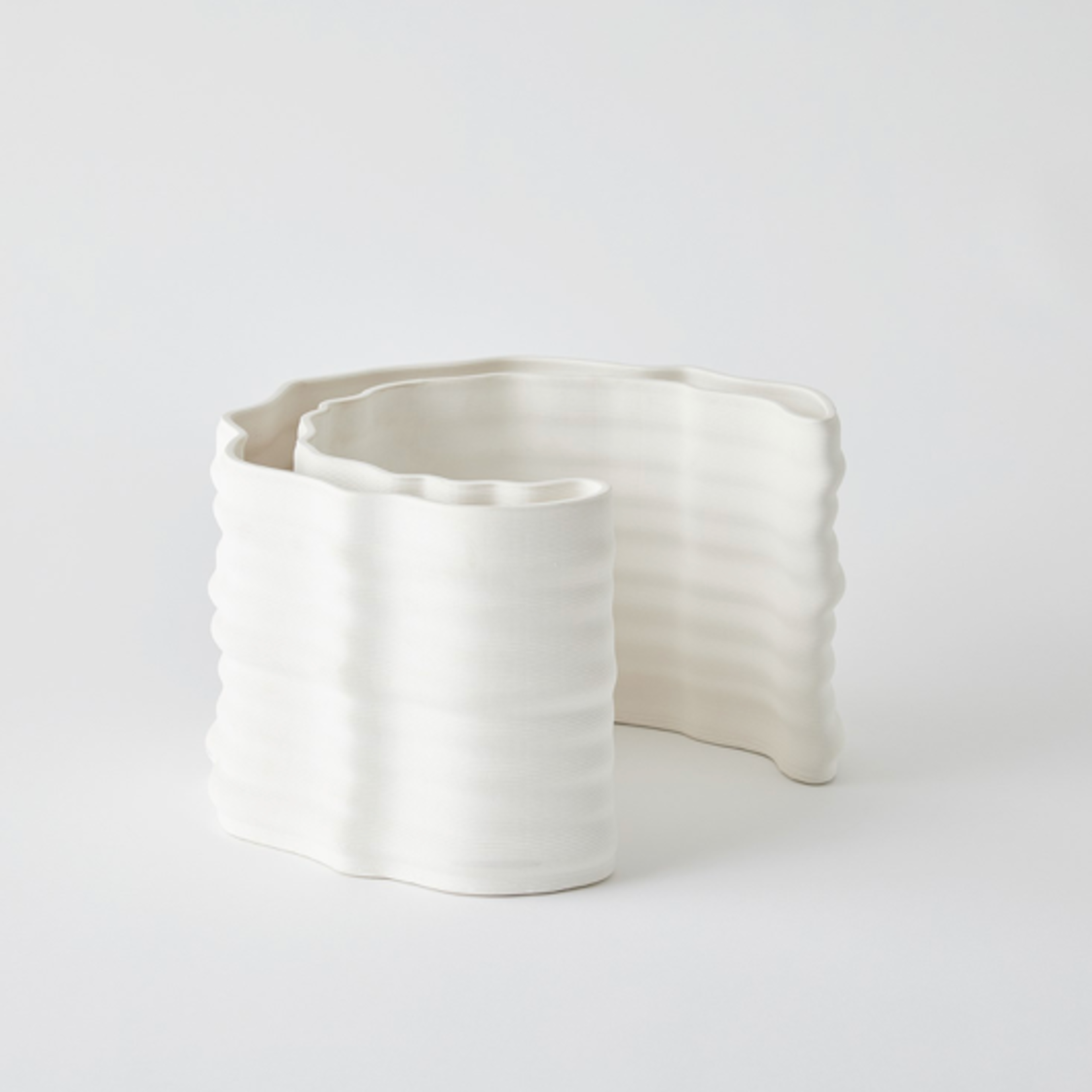 Outside The Box 9" 3D Crescent Matte White Ceramic Vase