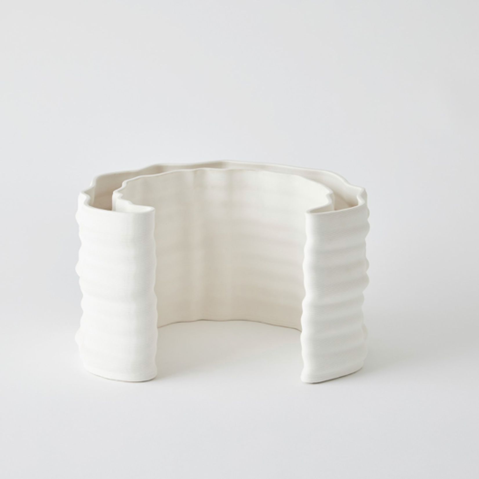 Outside The Box 9" 3D Crescent Matte White Ceramic Vase