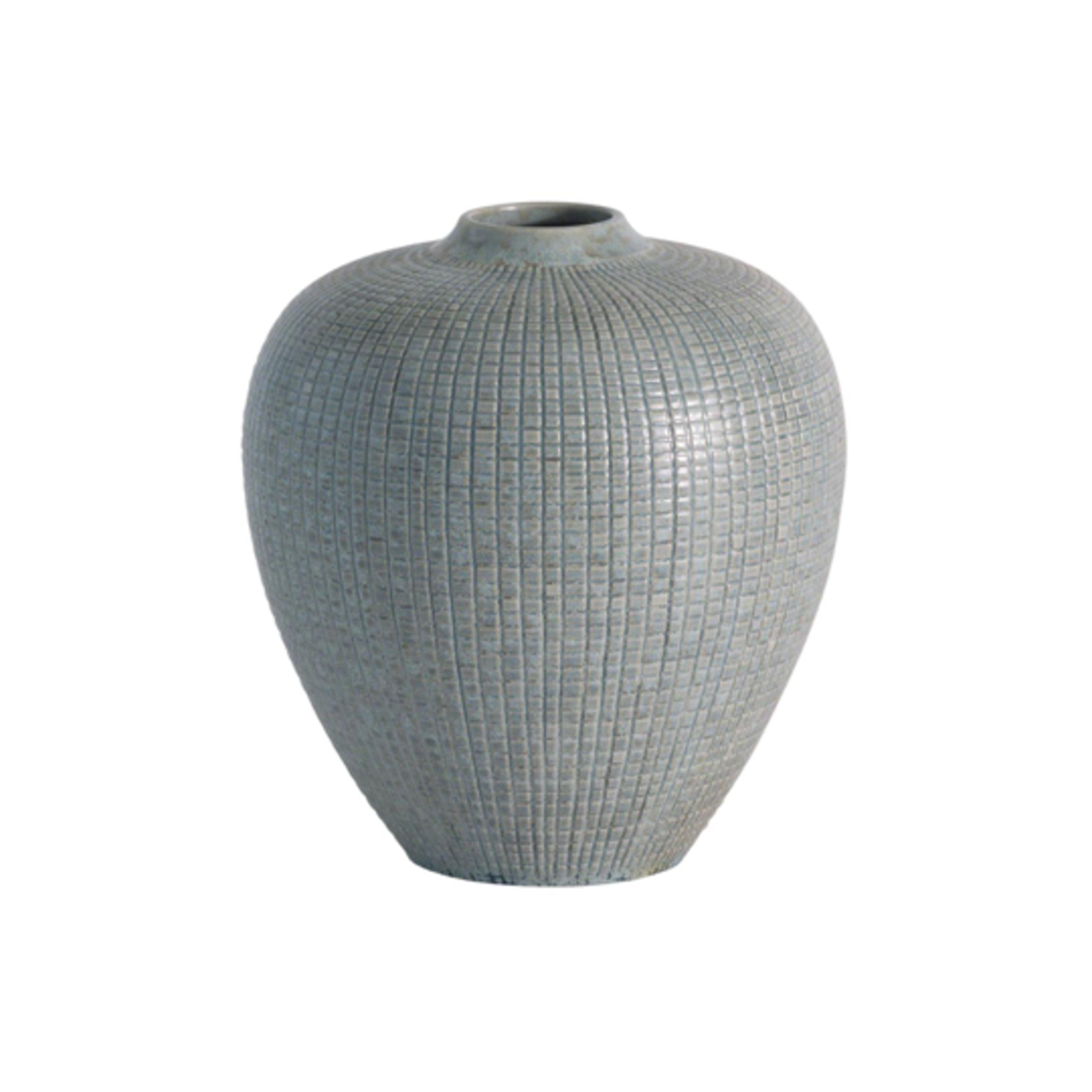 Outside The Box 7" Check Silver Blue Bulbous Hand Crafted Vase