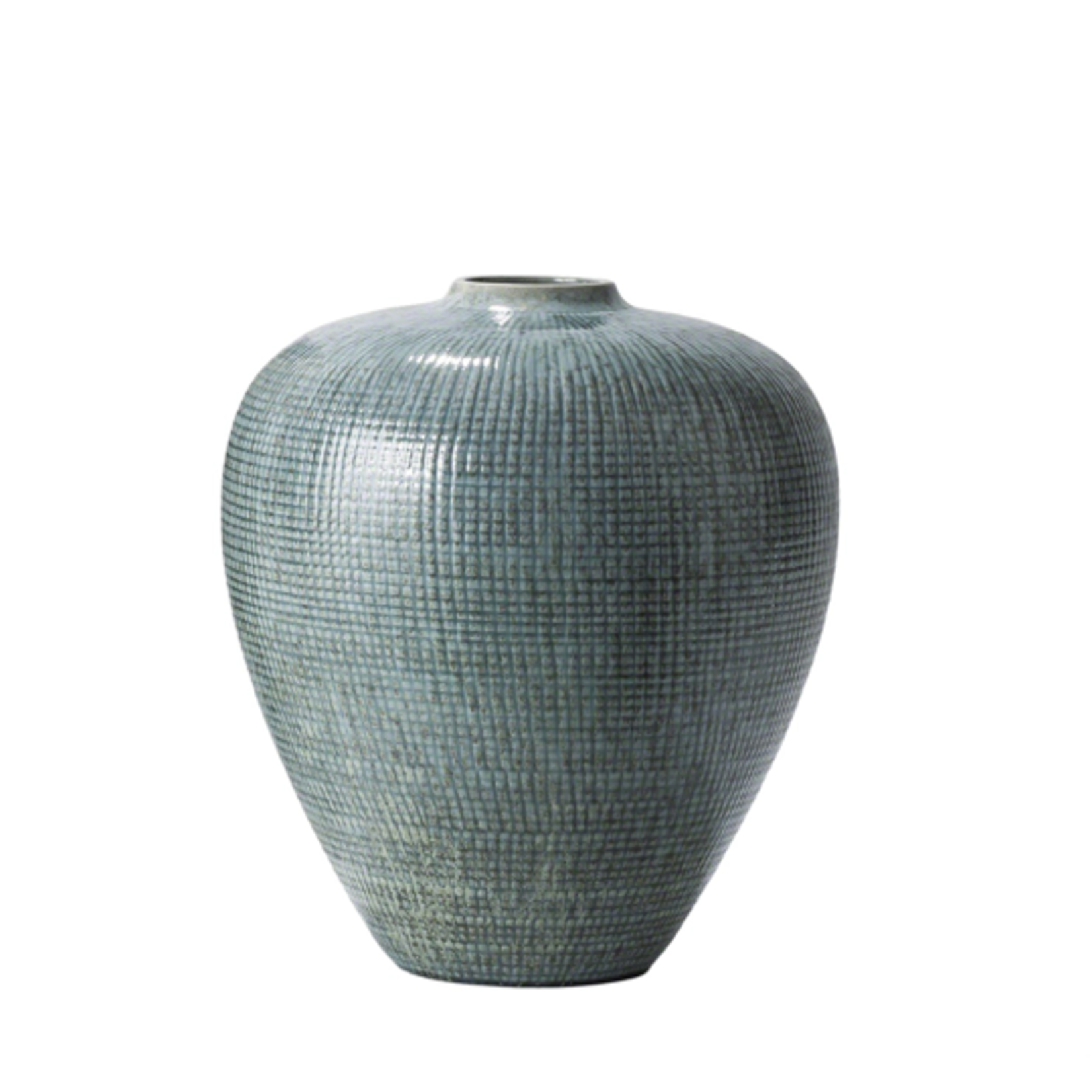 Outside The Box 12" Check Silver Blue Bulbous Hand Crafted Vase