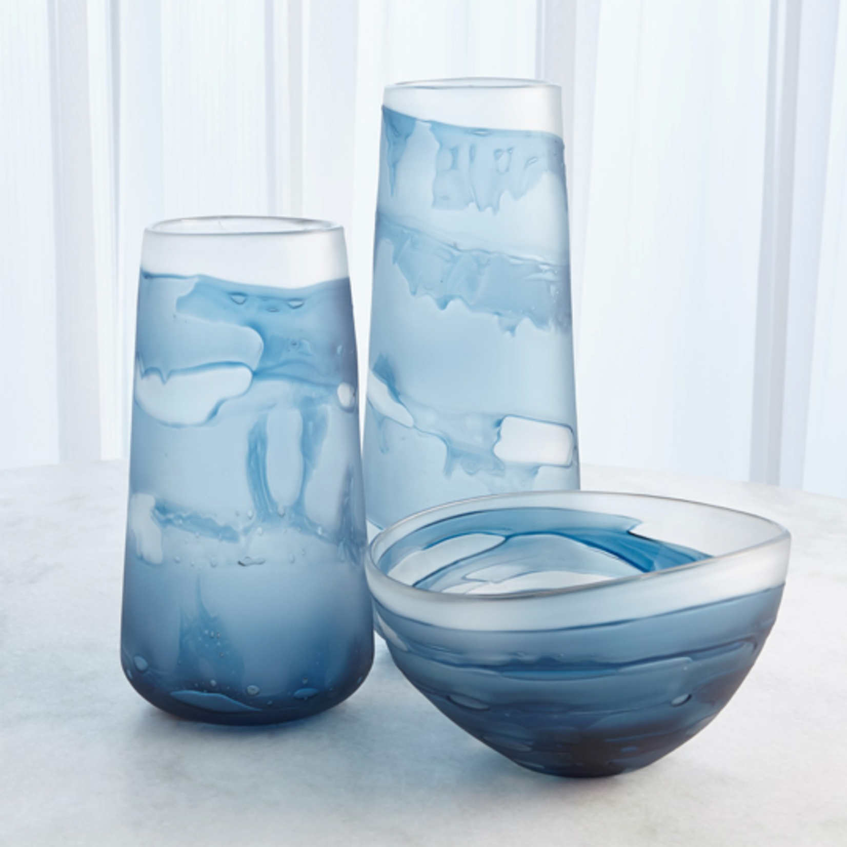 Outside The Box 13" Glacier Blue Hand Blown Glass Vase