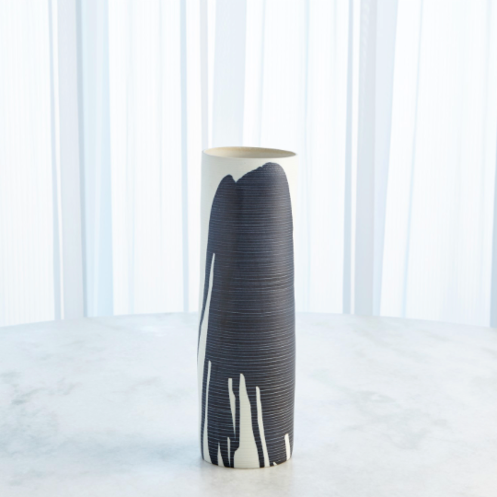 Outside The Box 14" Splatter Ink White & Blue Porcelain Vase