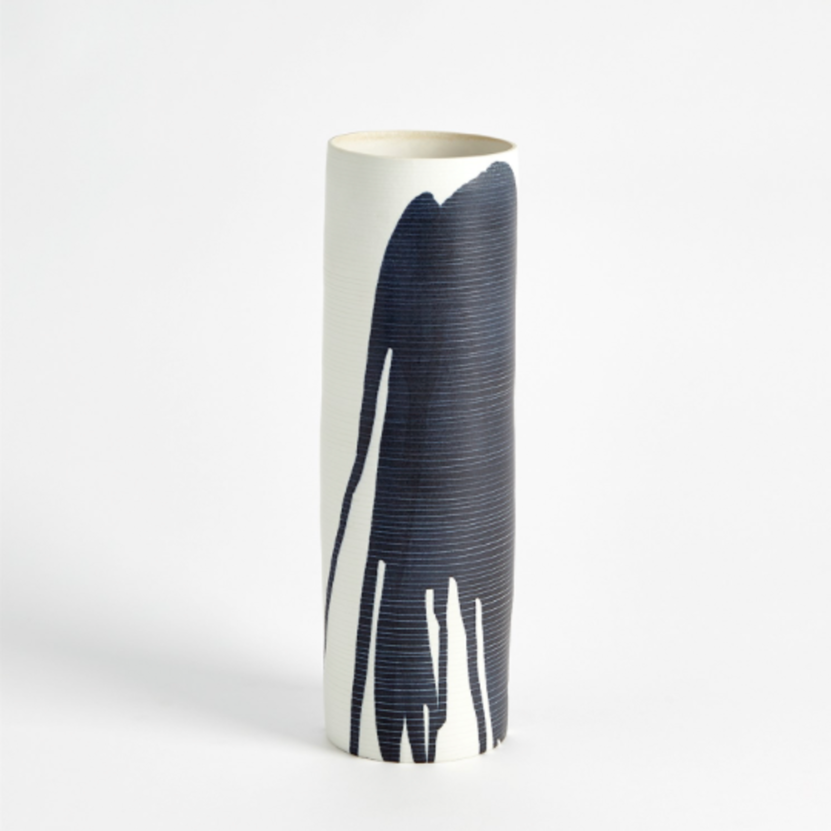 Outside The Box 15" Splatter Ink White & Blue Porcelain Vase