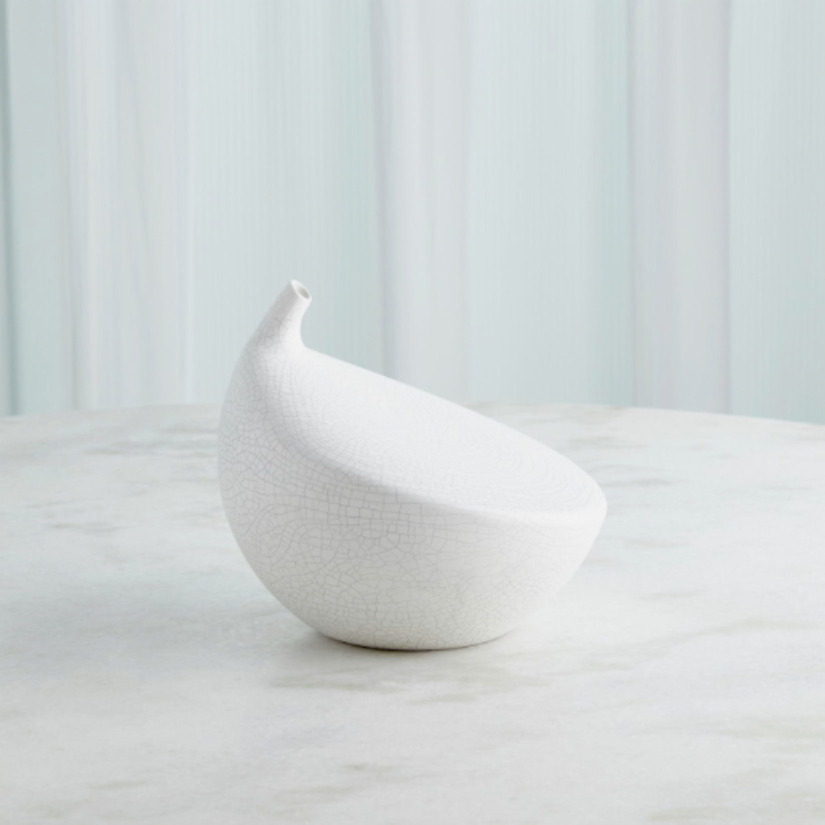 Outside The Box 10" Buddah White Crackled Glaze Ceramic. Vase