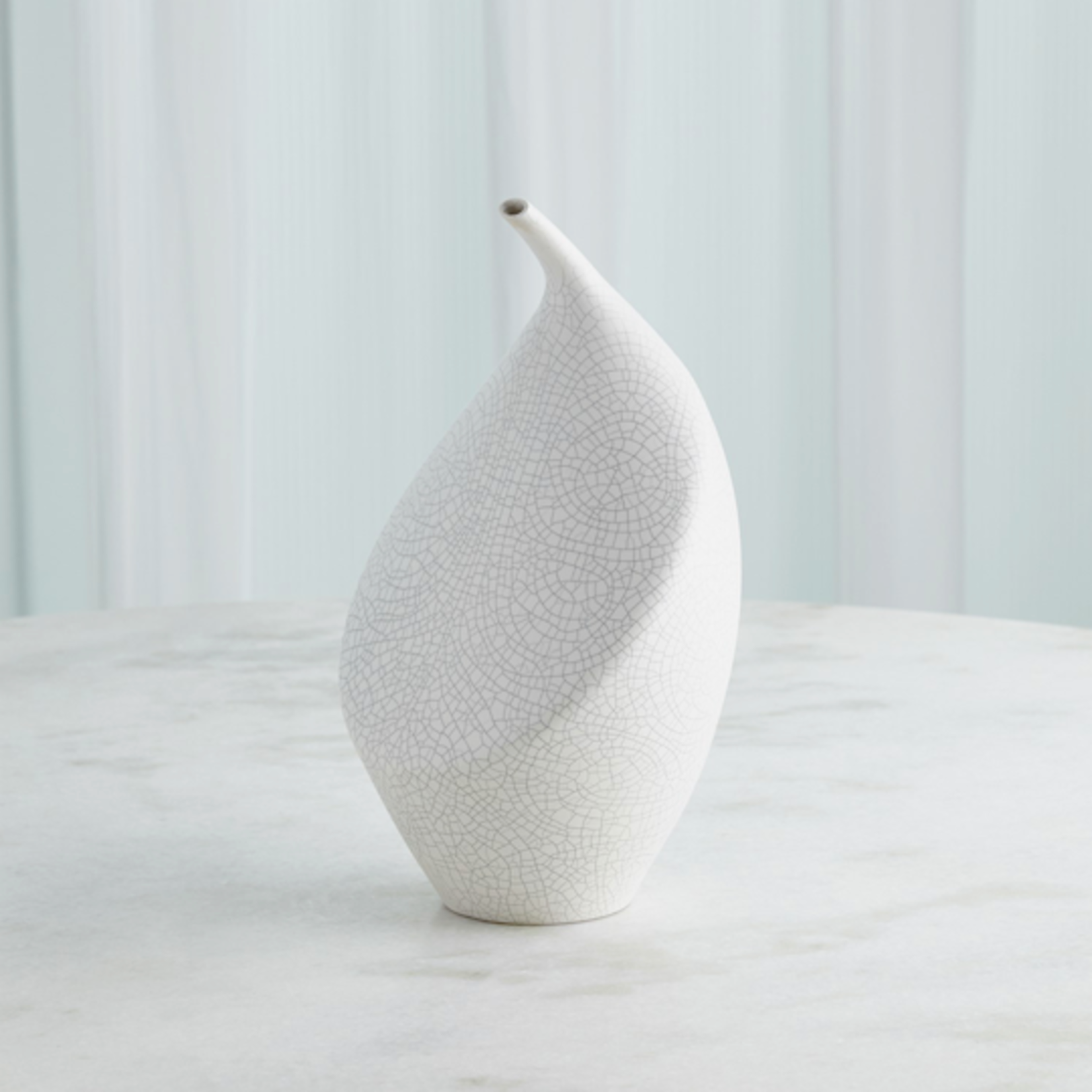 Outside The Box 15" Buddah White Crackled Glaze Ceramic. Vase