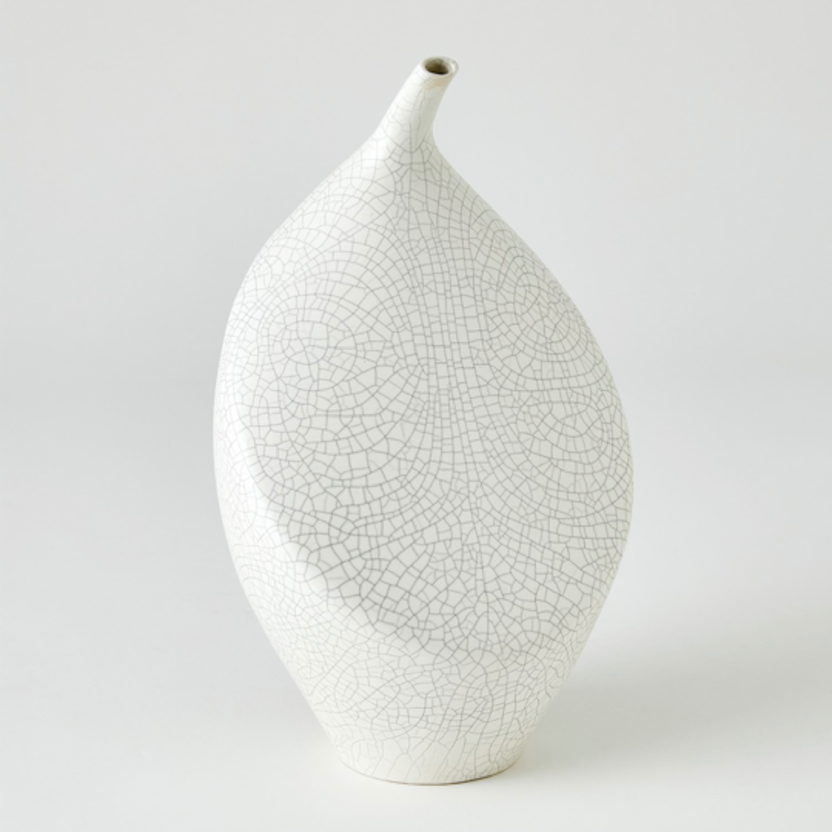 Outside The Box 15" Buddah White Crackled Glaze Ceramic. Vase