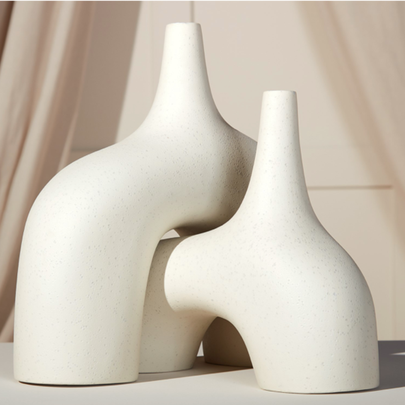 Outside The Box 10" Stretch Cream Stone Ceramic Vase