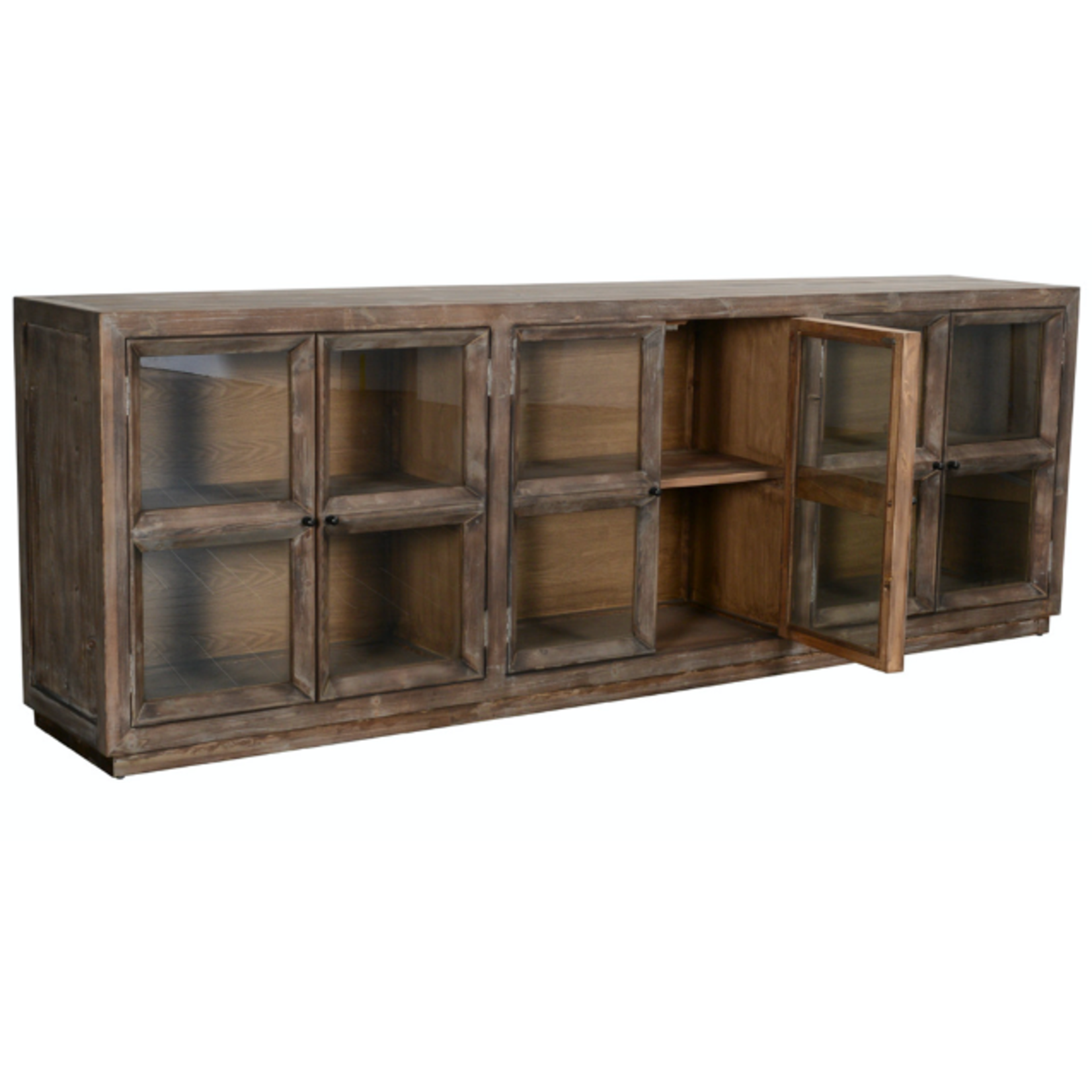 Outside The Box 103x19x36 Selma 6 Glass Door Pine Weathered Brown Sideboard