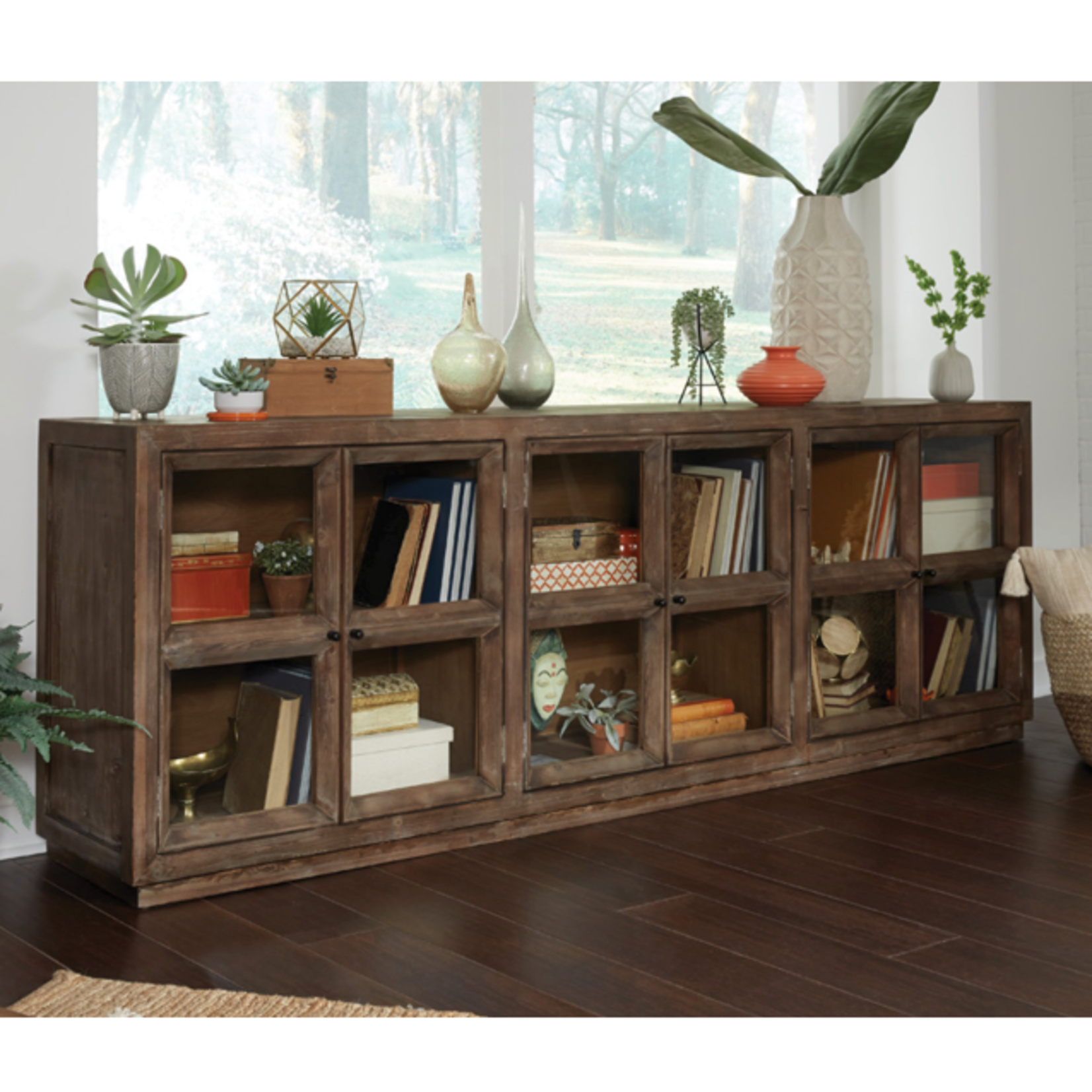 Outside The Box 103x19x36 Selma 6 Glass Door Pine Weathered Brown Sideboard