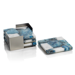 Outside The Box 4" Set Of 4 Crete Agate Blue & White On Metal Tray Coasters
