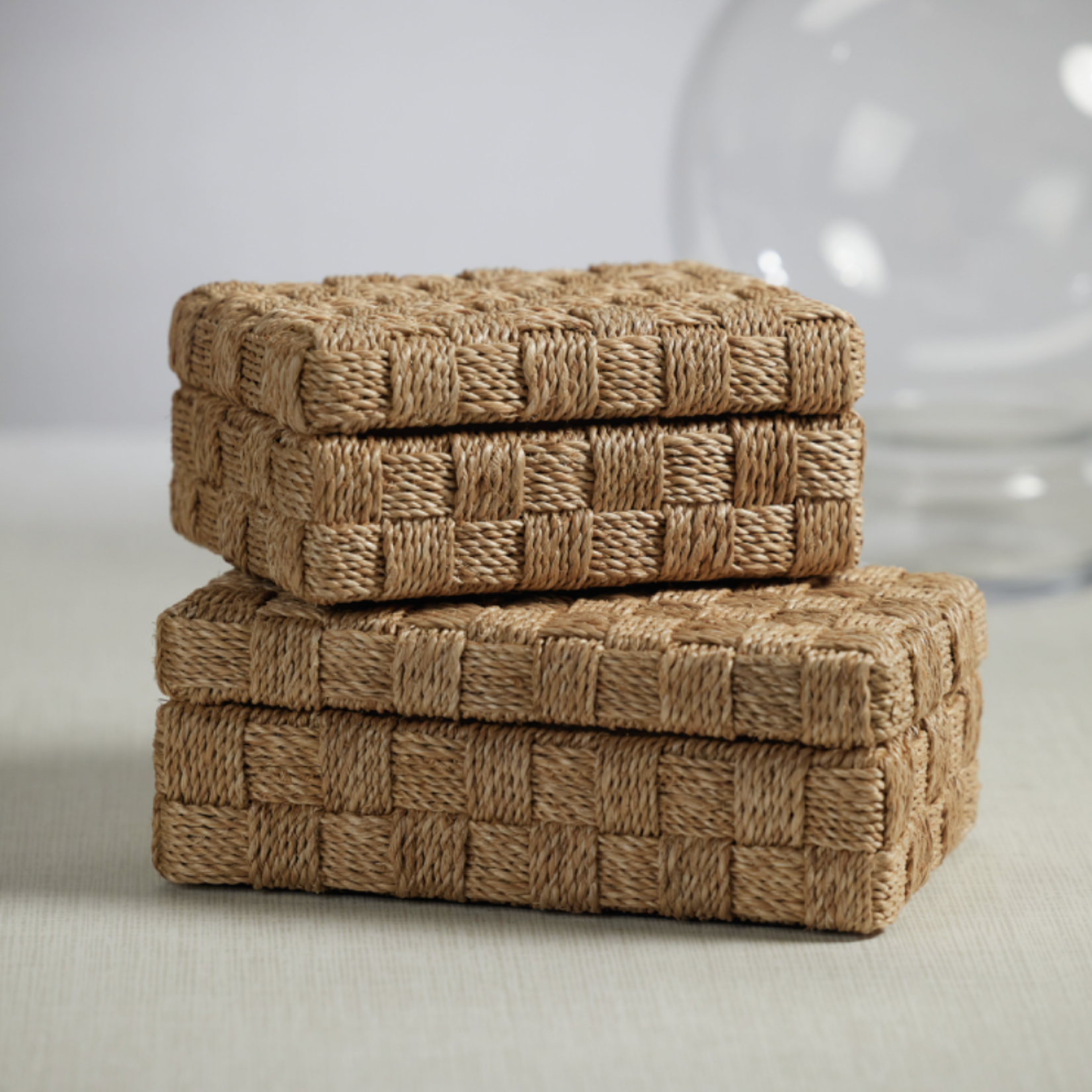 Outside The Box 11x7x4 Natural Abaca Rope & Suede Interior Hinged Box