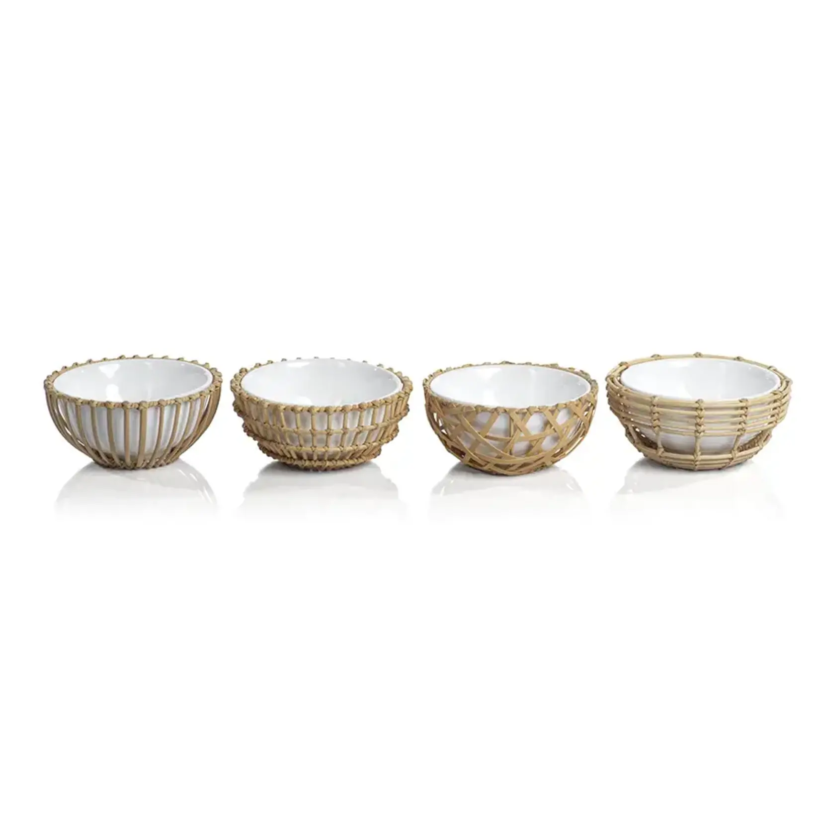 Outside The Box 6" Set Of 2 Bamboo Wicker & White Ceramic Condiment Bowl