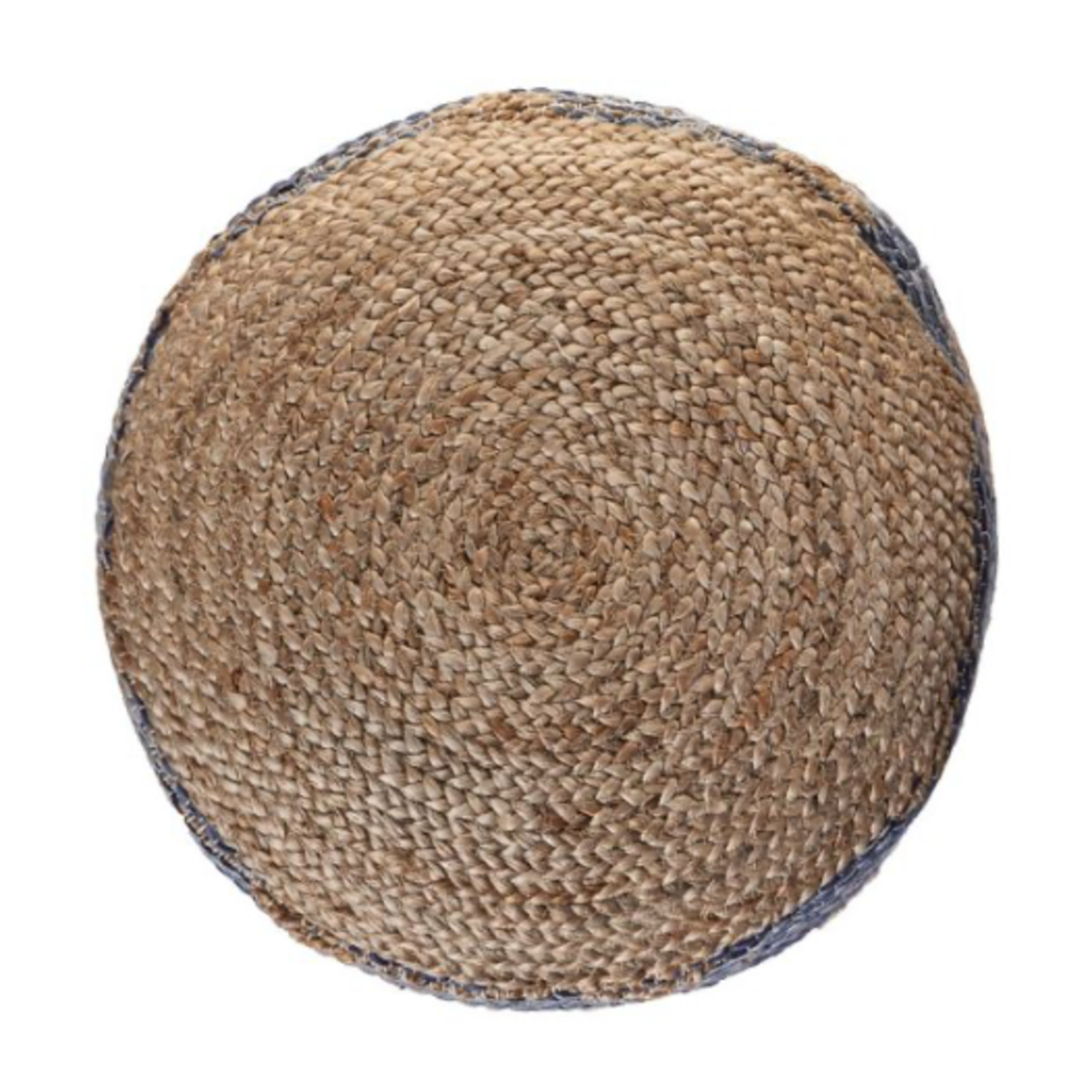 Outside The Box 18x18 Natural & Navy Jute Blend Hand Made Round Ottoman / Pouf