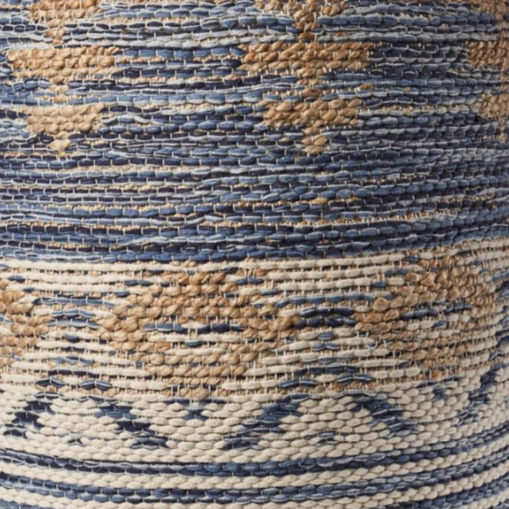 Outside The Box 18x18 Natural & Navy Jute Blend Hand Made Round Ottoman / Pouf