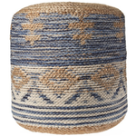 Outside The Box 18x18 Natural & Navy Jute Blend Hand Made Round Ottoman / Pouf