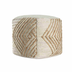 Outside The Box 18x18 White & Natural Diamond Striped Jute Blend Hand Made Square Ottoman / Pouf