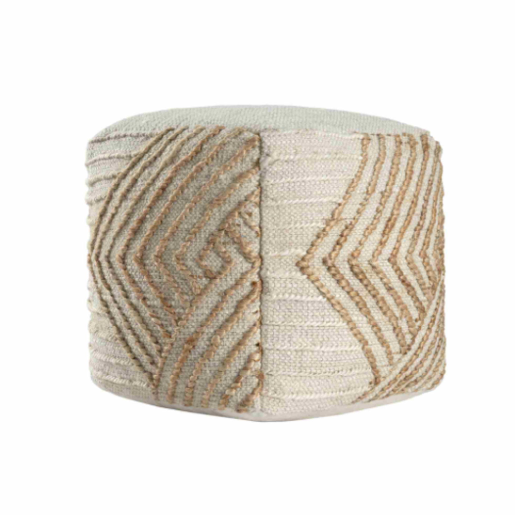 Outside The Box 18x18 White & Natural Diamond Striped Jute Blend Hand Made Square Ottoman / Pouf