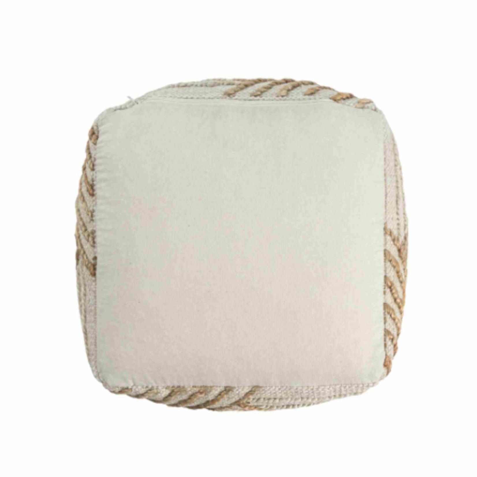 Outside The Box 18x18 White & Natural Diamond Striped Jute Blend Hand Made Square Ottoman / Pouf