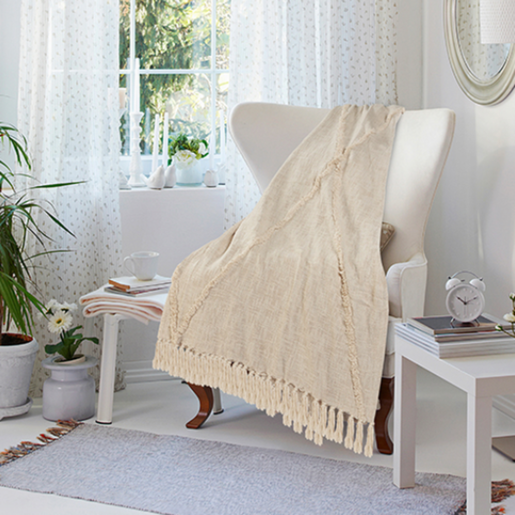 Outside The Box 50x60 Birch Ivory Hand Woven 100% Cotton Throw - 80177