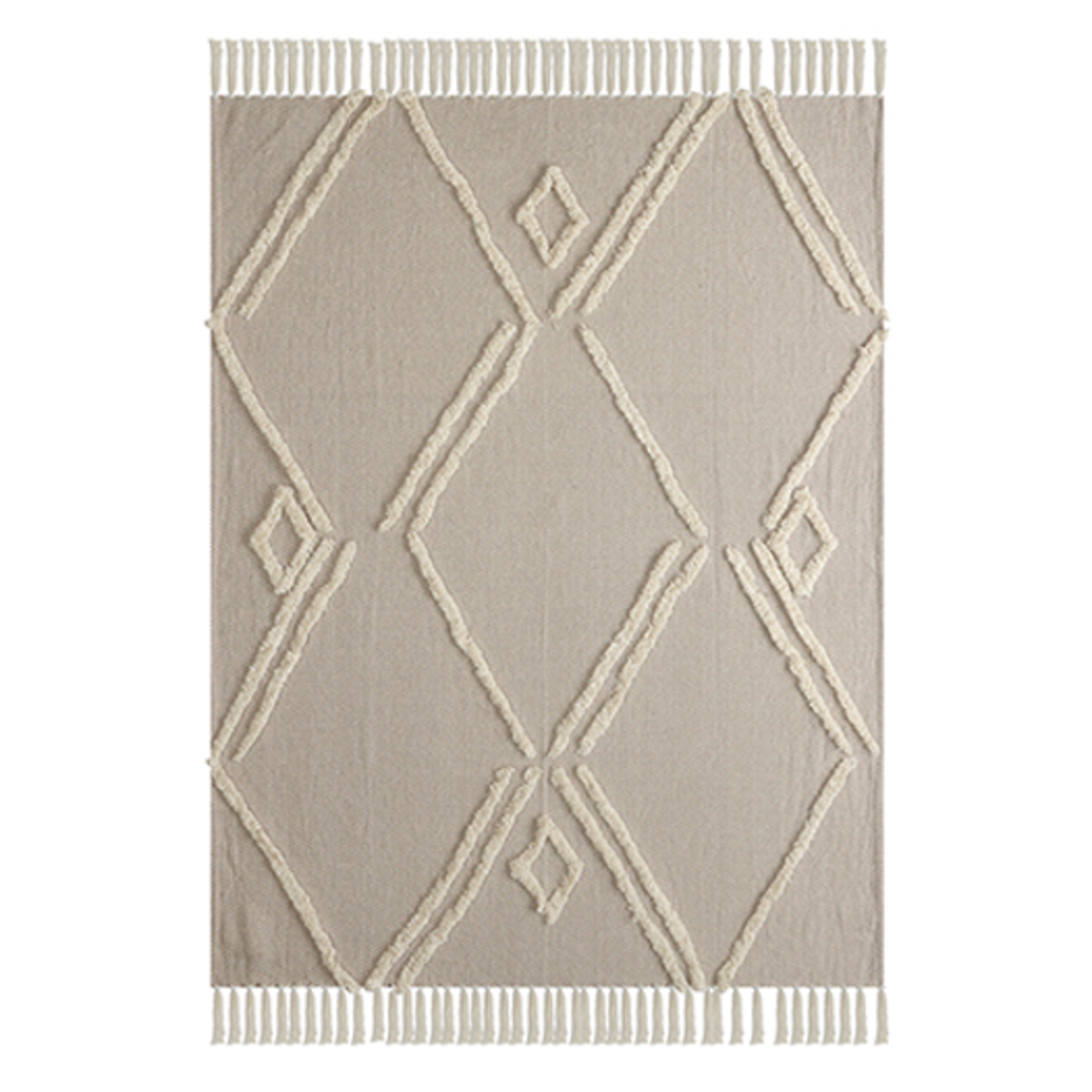 Outside The Box 50x60 Beige Geometric Hand Woven 100% Cotton Throw - 80185