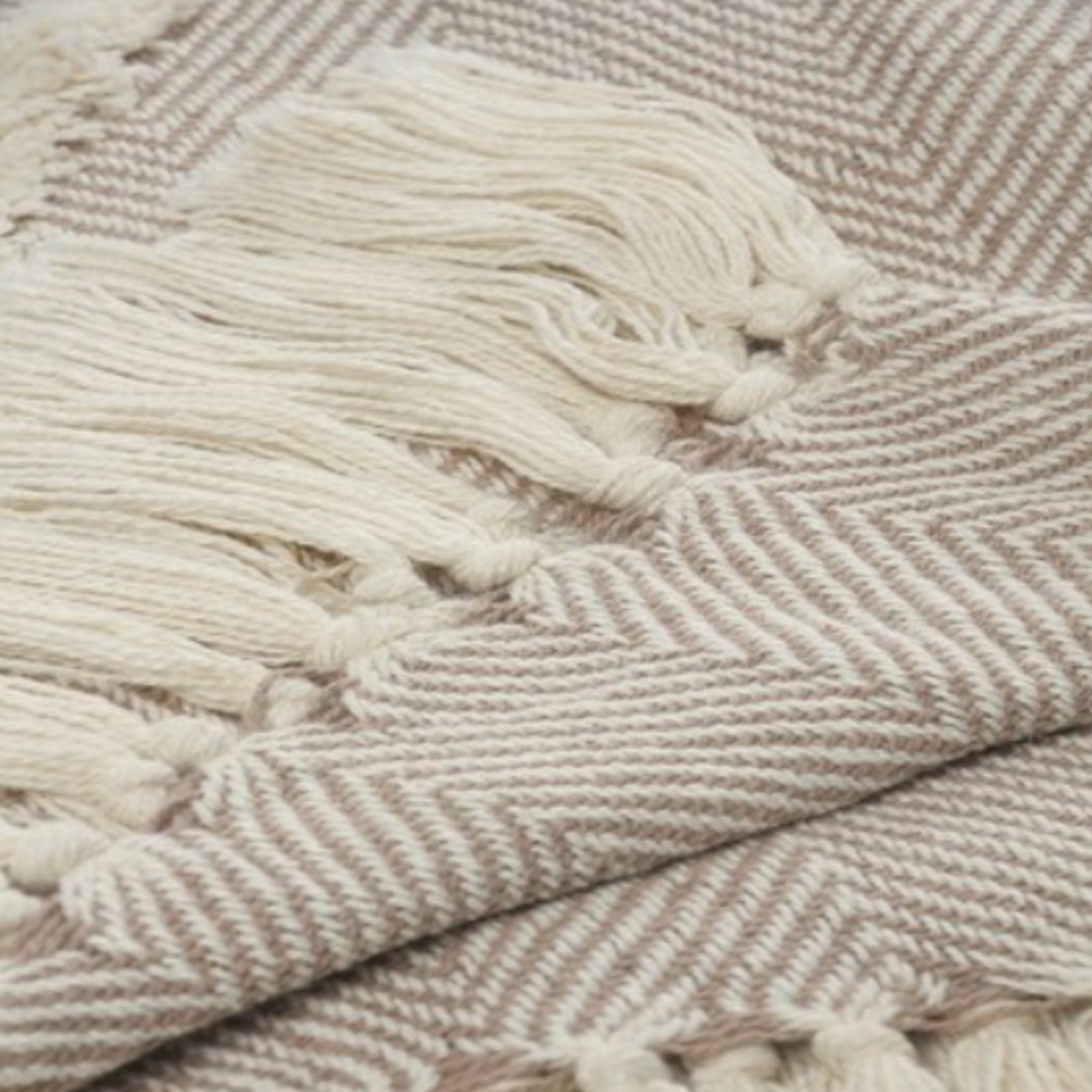 Outside The Box 50x60 Beige Geometric Hand Woven 100% Cotton Throw - 80185