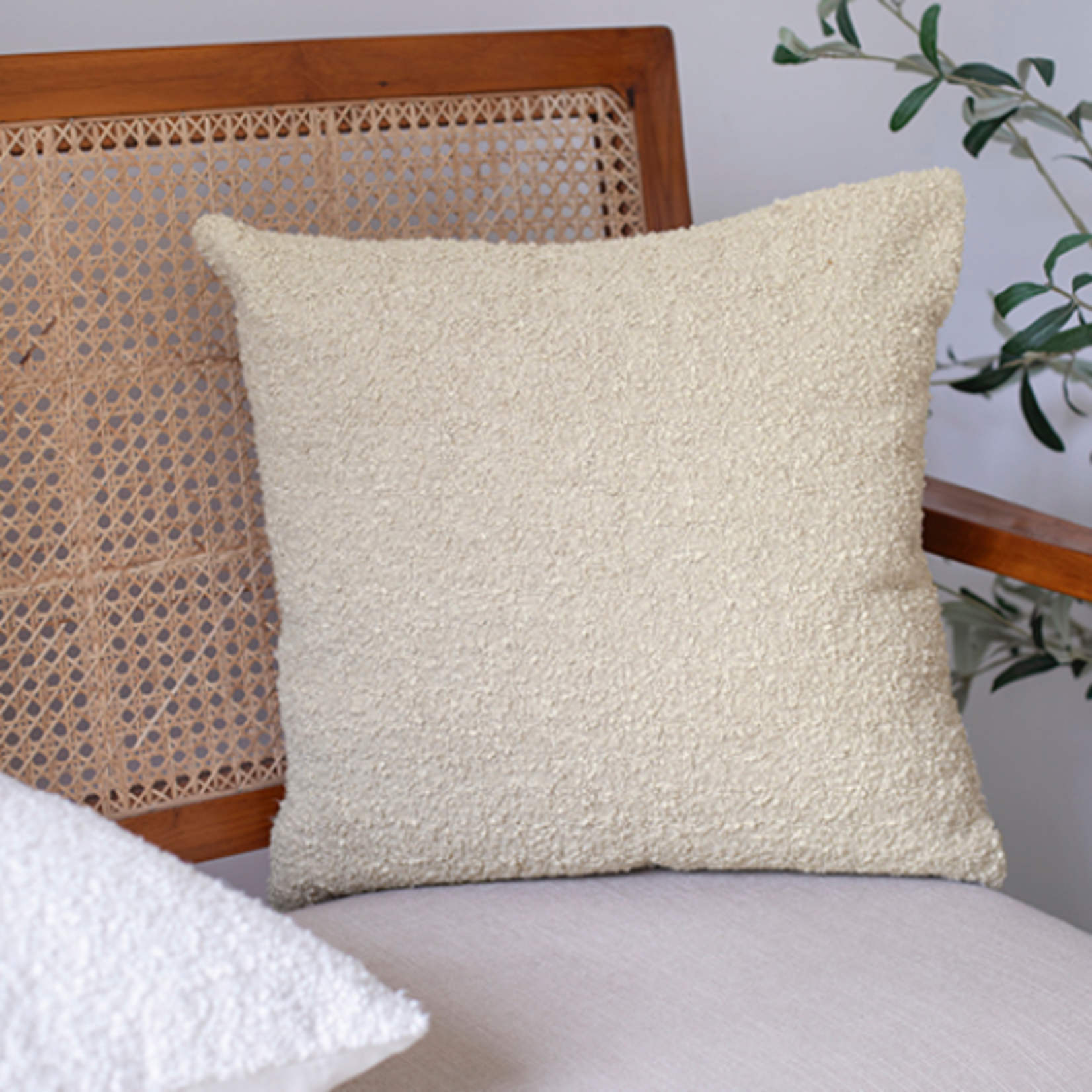 Outside The Box 20x20 White Cap Gray Boucle Hand Woven Down Feather Accent Pillow