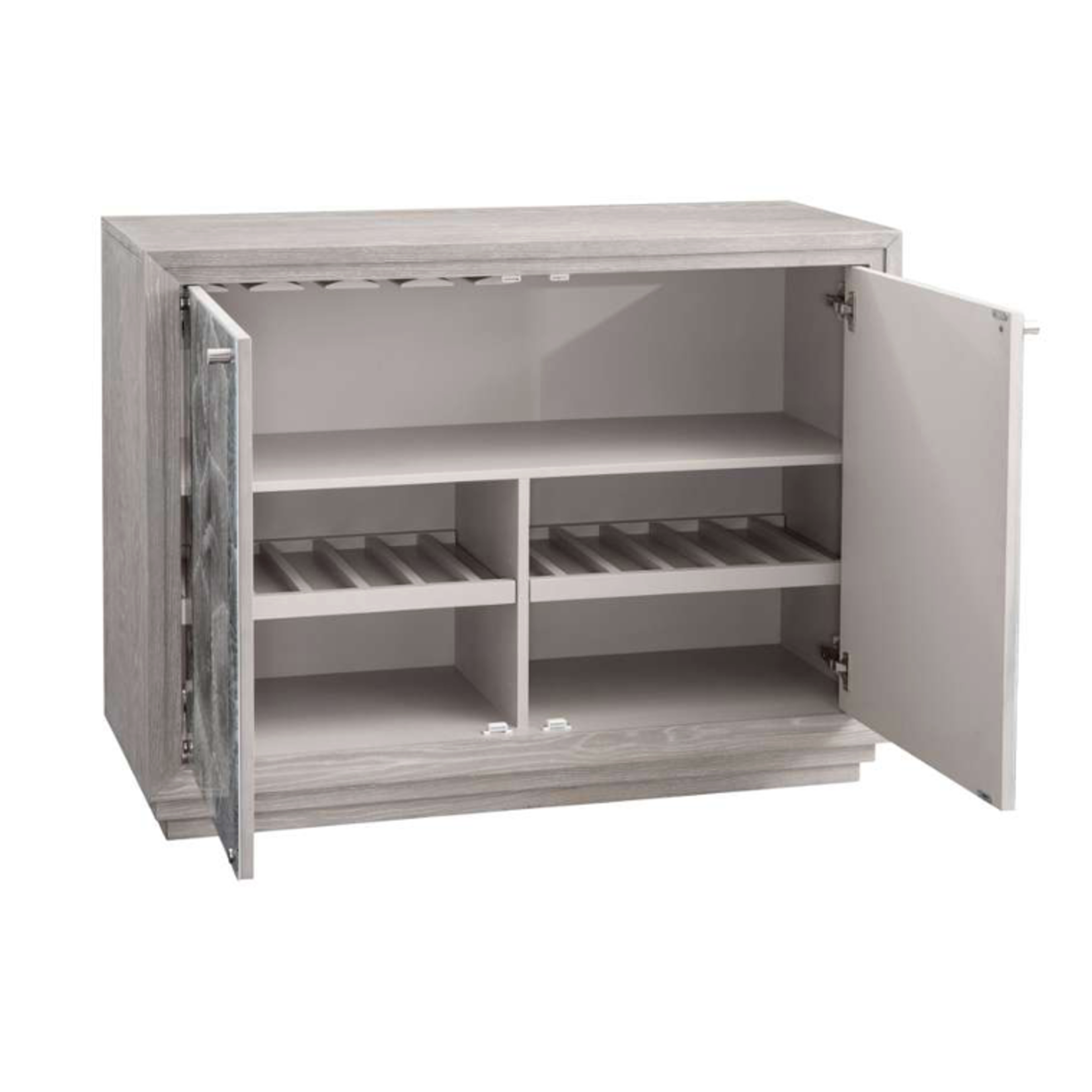 Outside The Box 46x18x35 Peninsula Ridge Gray Solid Rubber Wood 2 Door Bar Cabinet