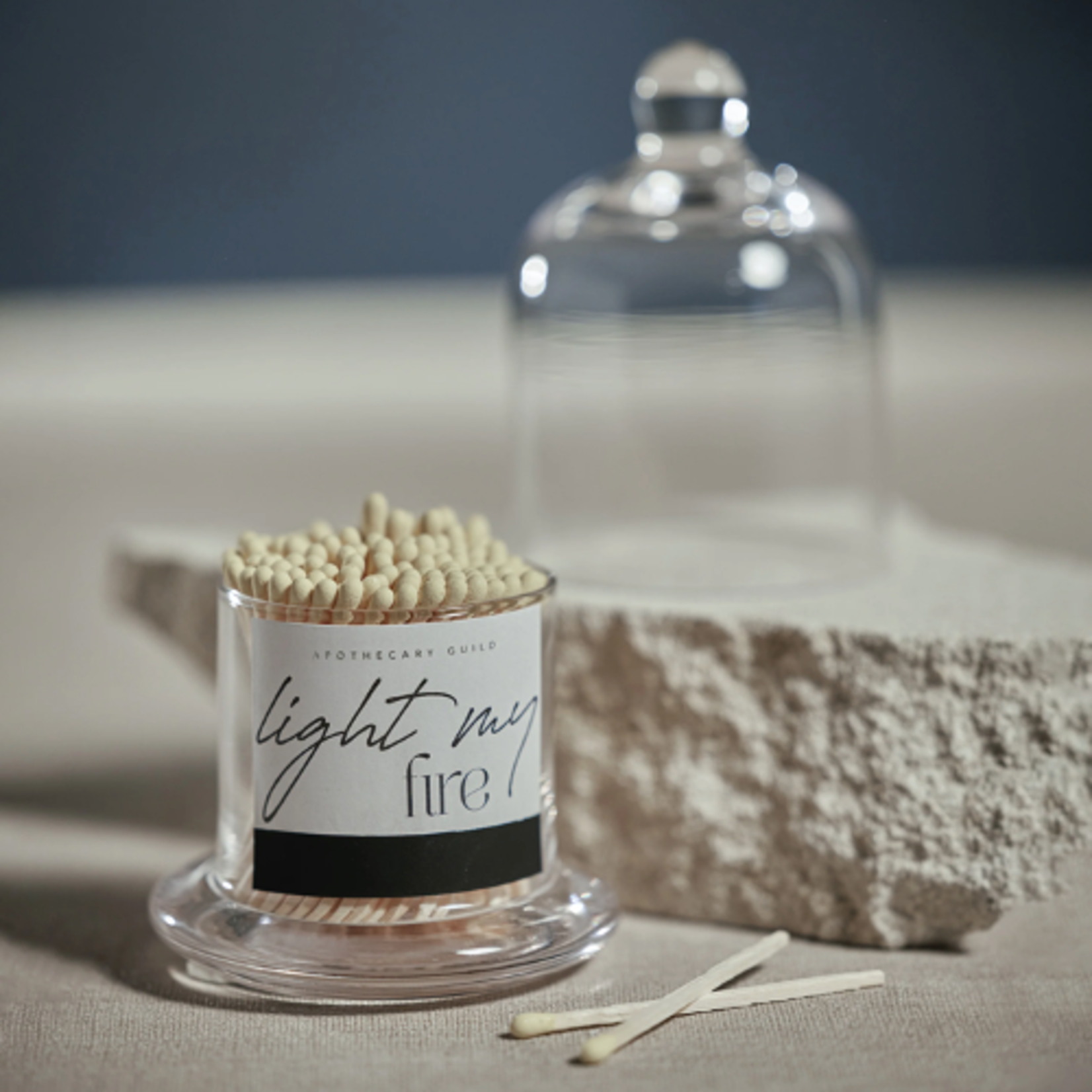 Outside The Box 5" "Light My Fire" White & Yellow Matches In Glass Jar