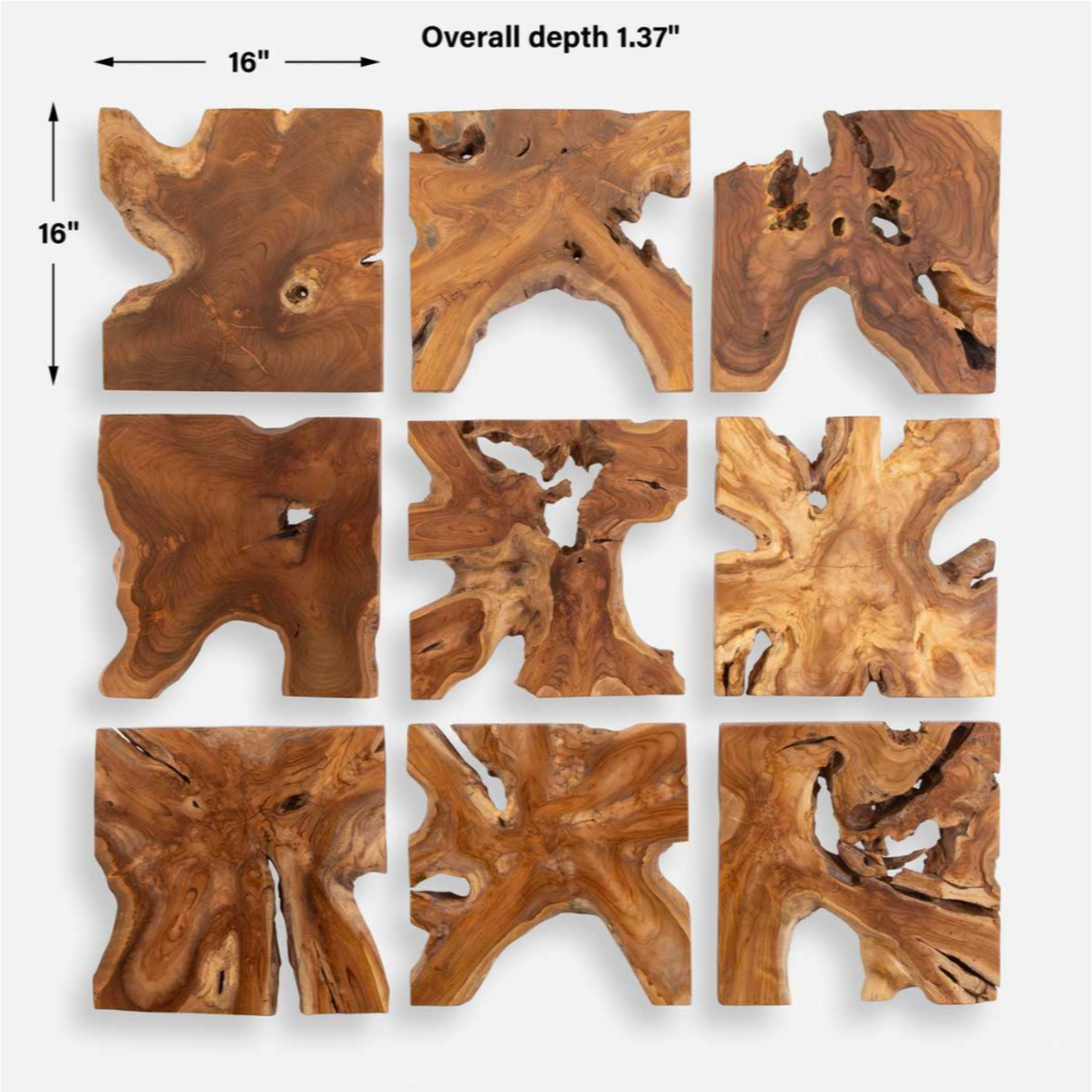 Outside The Box Set Of 9 Uttermost Tahati Honey Stain Natural Teak Wood Wall Art