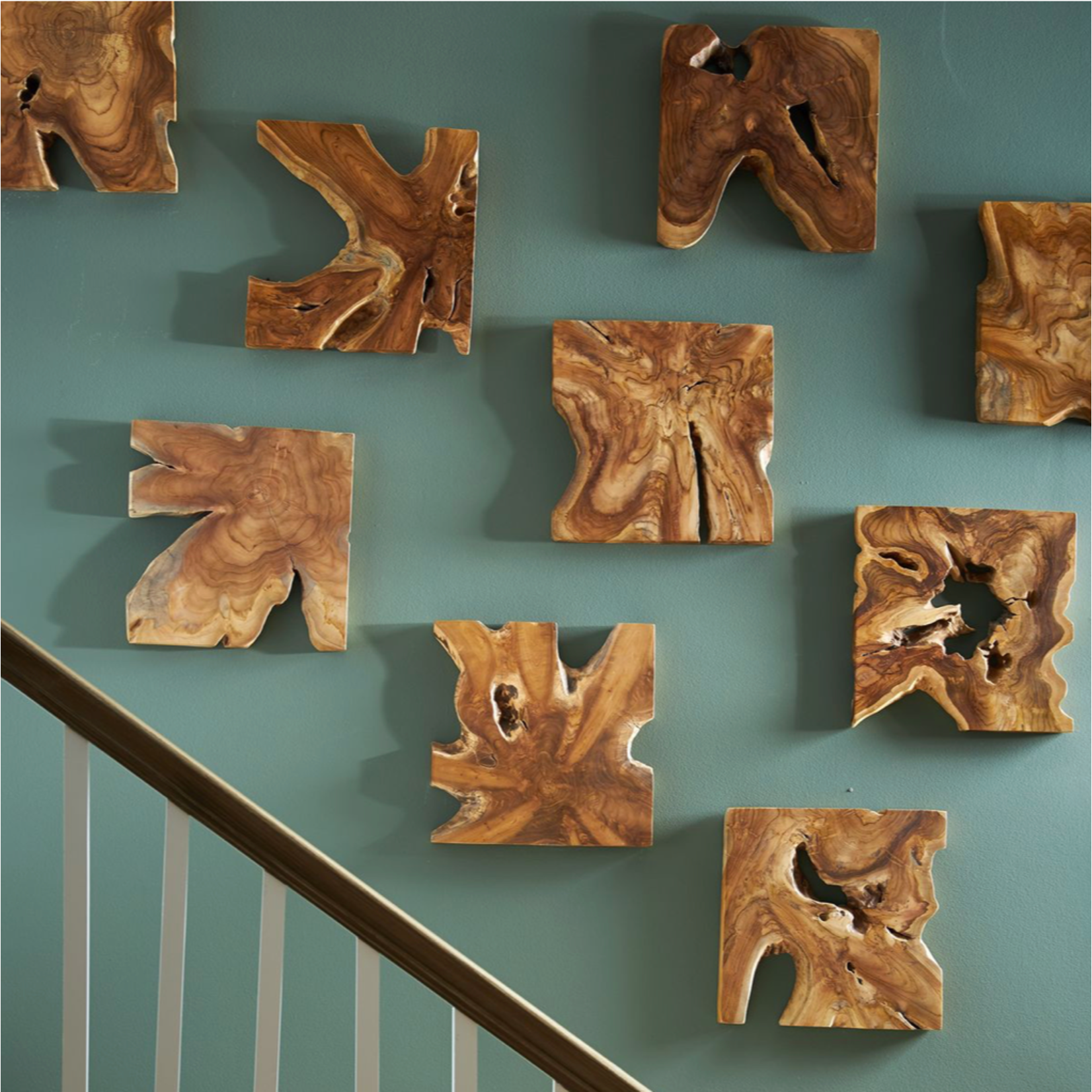 Outside The Box Set Of 9 Uttermost Tahati Honey Stain Natural Teak Wood Wall Art