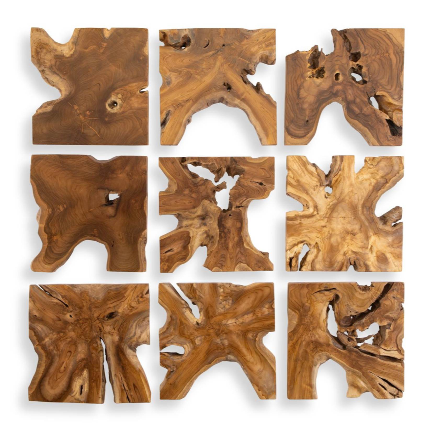Outside The Box Set Of 9 Uttermost Tahati Honey Stain Natural Teak Wood Wall Art