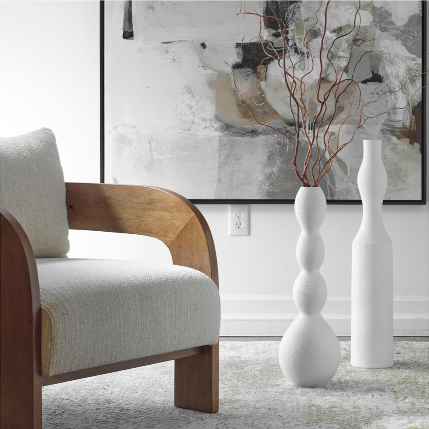 Outside The Box 30" & 24" Set Of 2 Forma White Ceramic Vases