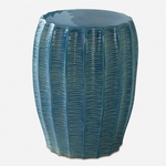 Outside The Box 14x17 Harbor Scalloped Aqua Blue Ceramic Indoor / Outdoor Garden Stool