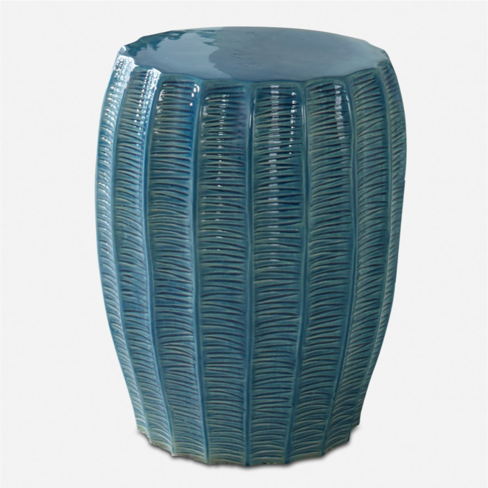 Outside The Box 14x17 Harbor Scalloped Aqua Blue Ceramic Indoor / Outdoor Garden Stool