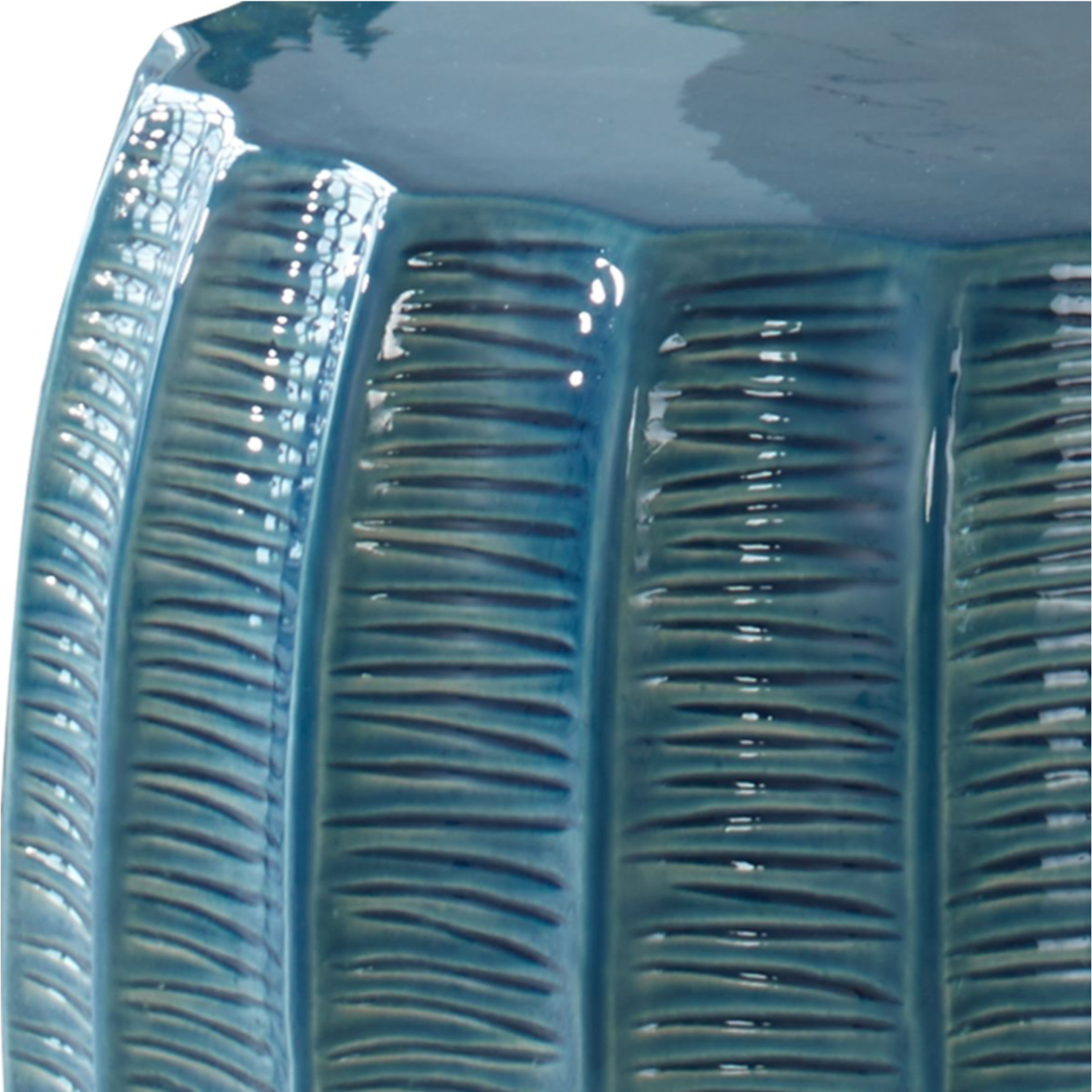 Outside The Box 14x17 Harbor Scalloped Aqua Blue Ceramic Indoor / Outdoor Garden Stool