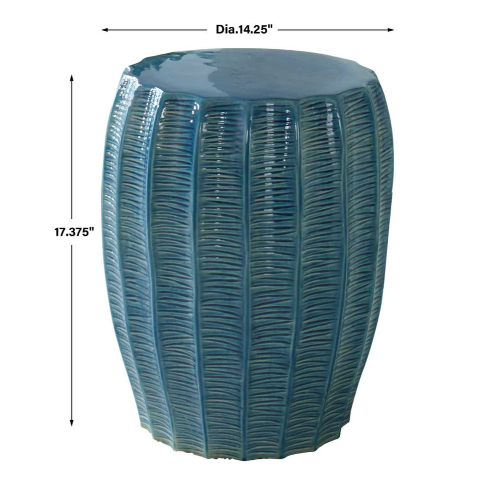 Outside The Box 14x17 Harbor Scalloped Aqua Blue Ceramic Indoor / Outdoor Garden Stool