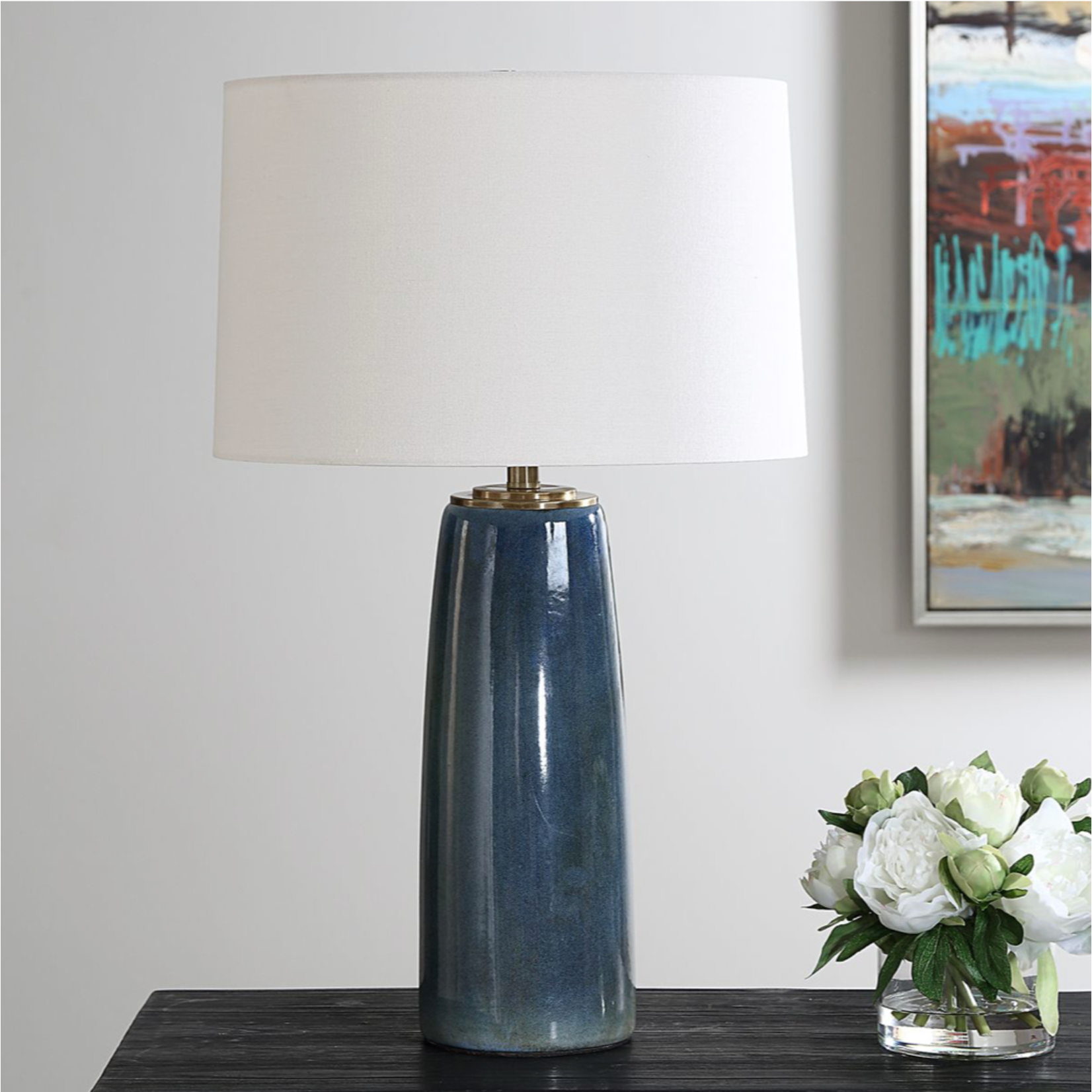 Outside The Box 26" Uttermost Submerged Deep Blue Glaze Ceramic Table Lamp