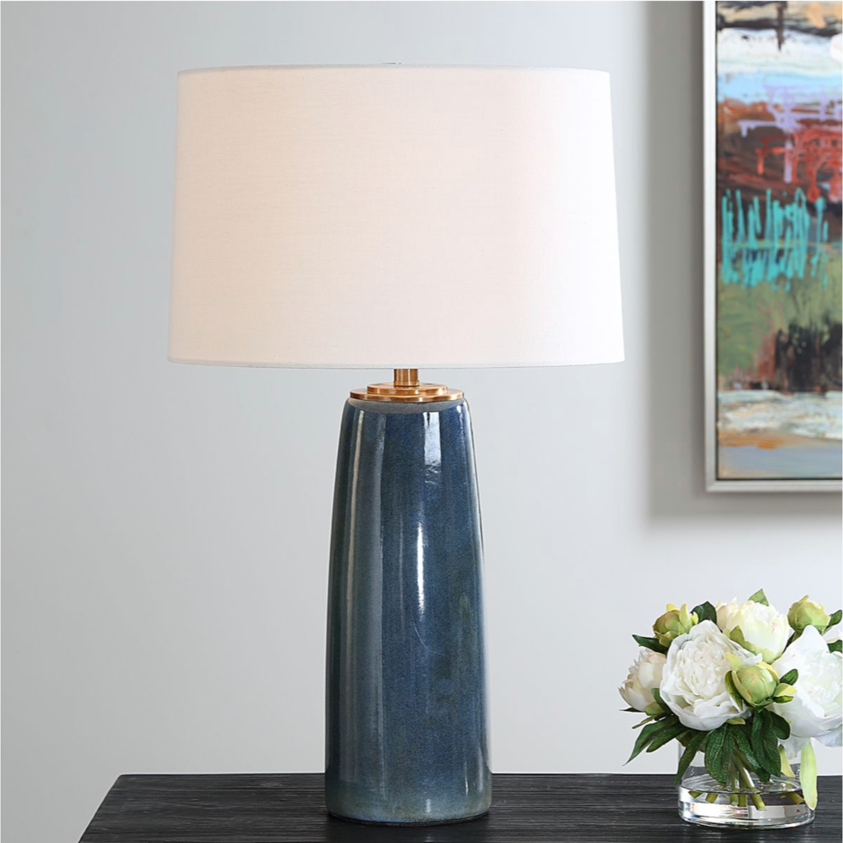 Outside The Box 26" Uttermost Submerged Deep Blue Glaze Ceramic Table Lamp
