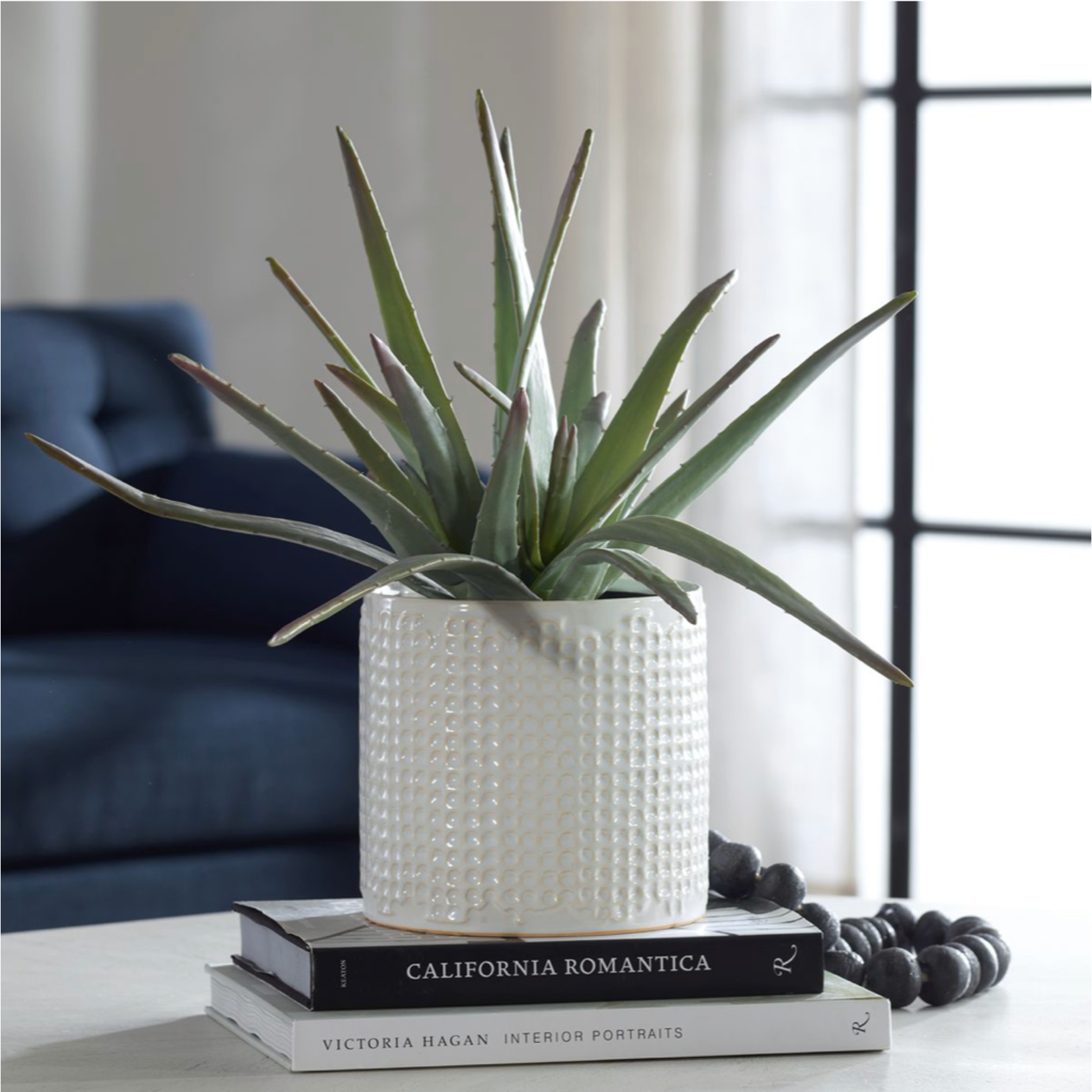 Outside The Box 18" Taos Aloe In White Dimpled Container Centerpiece