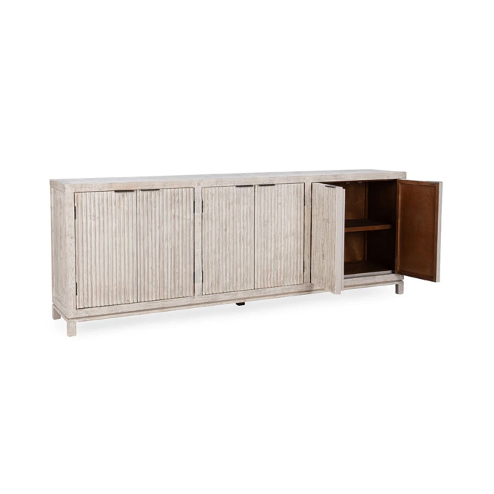 Outside The Box 98x18x36 Coleen White Washed  Solid Reclaimed Pine 6 Door Sideboard